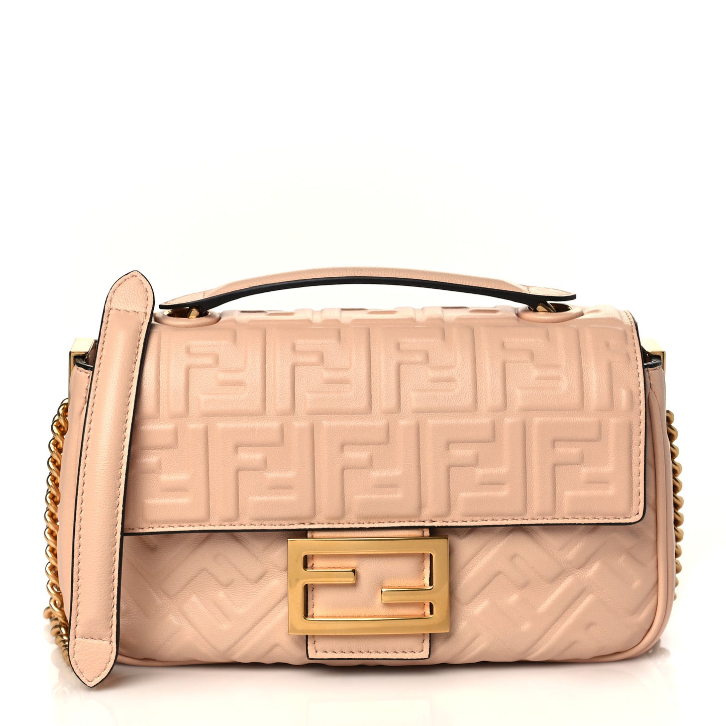 Nappa Small FF Embossed Midi Chain Baguette Light Rose