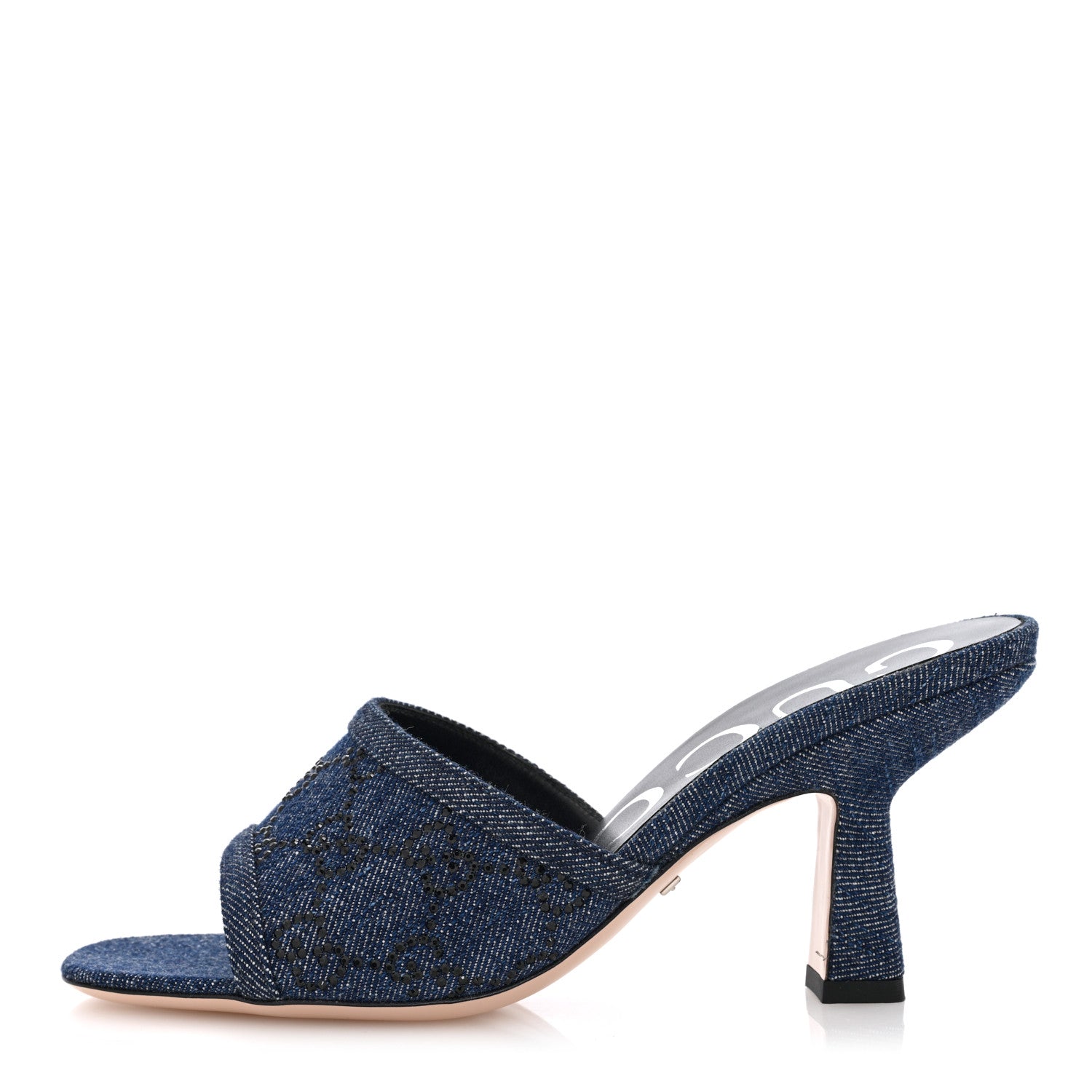 Gucci Denim Crystal GG Monogram Mules 35.5 Blue 1 of 8