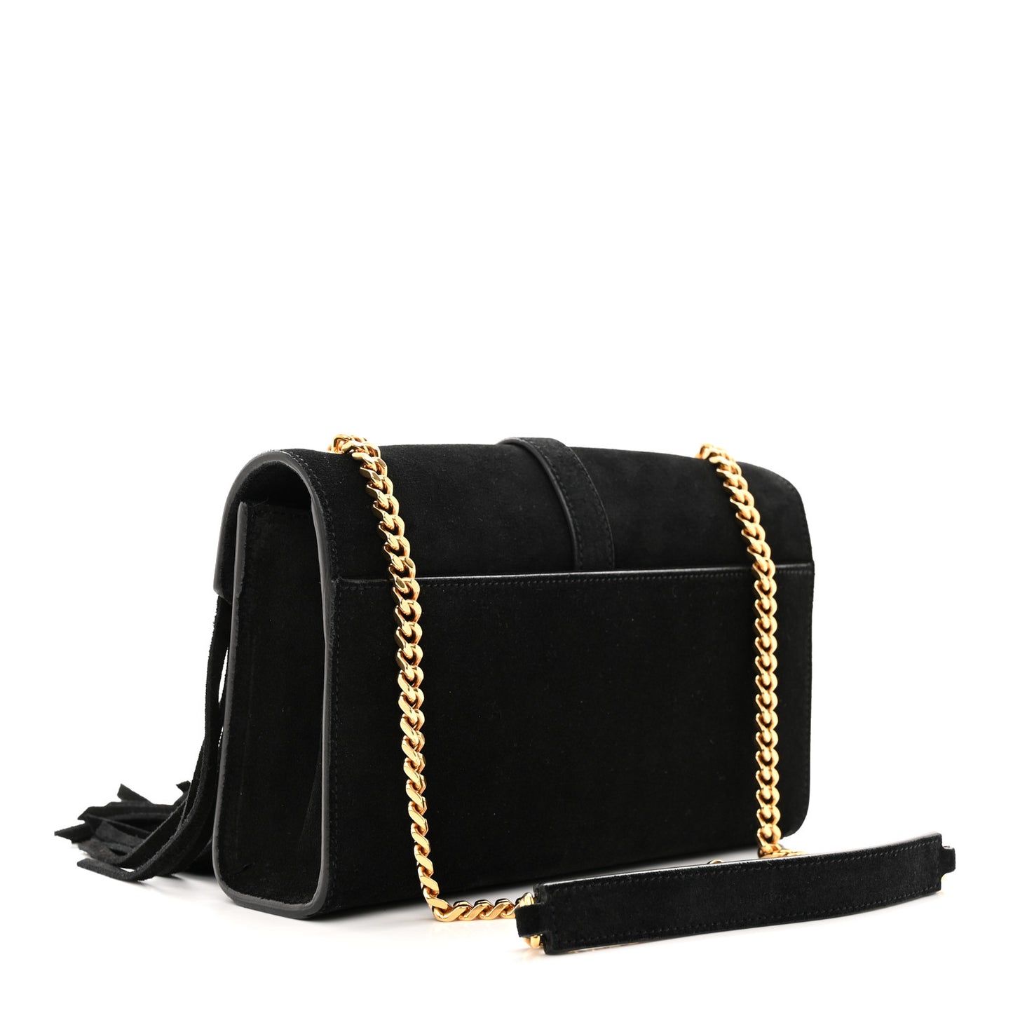 Suede Fringe Small Monogram Satchel Black