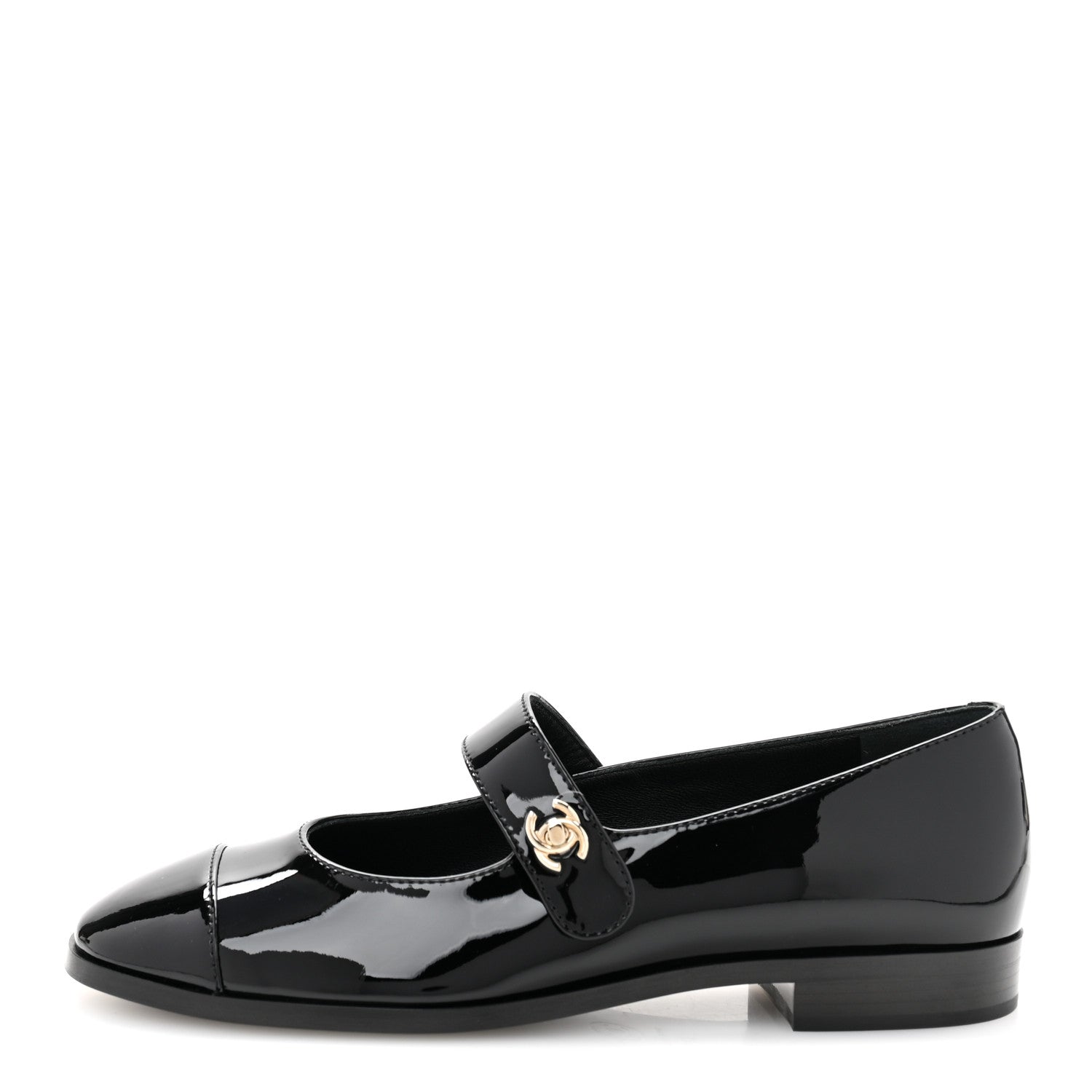 Chanel Patent Calfskin Mary Janes Flats 37.5 Black 1 of 10