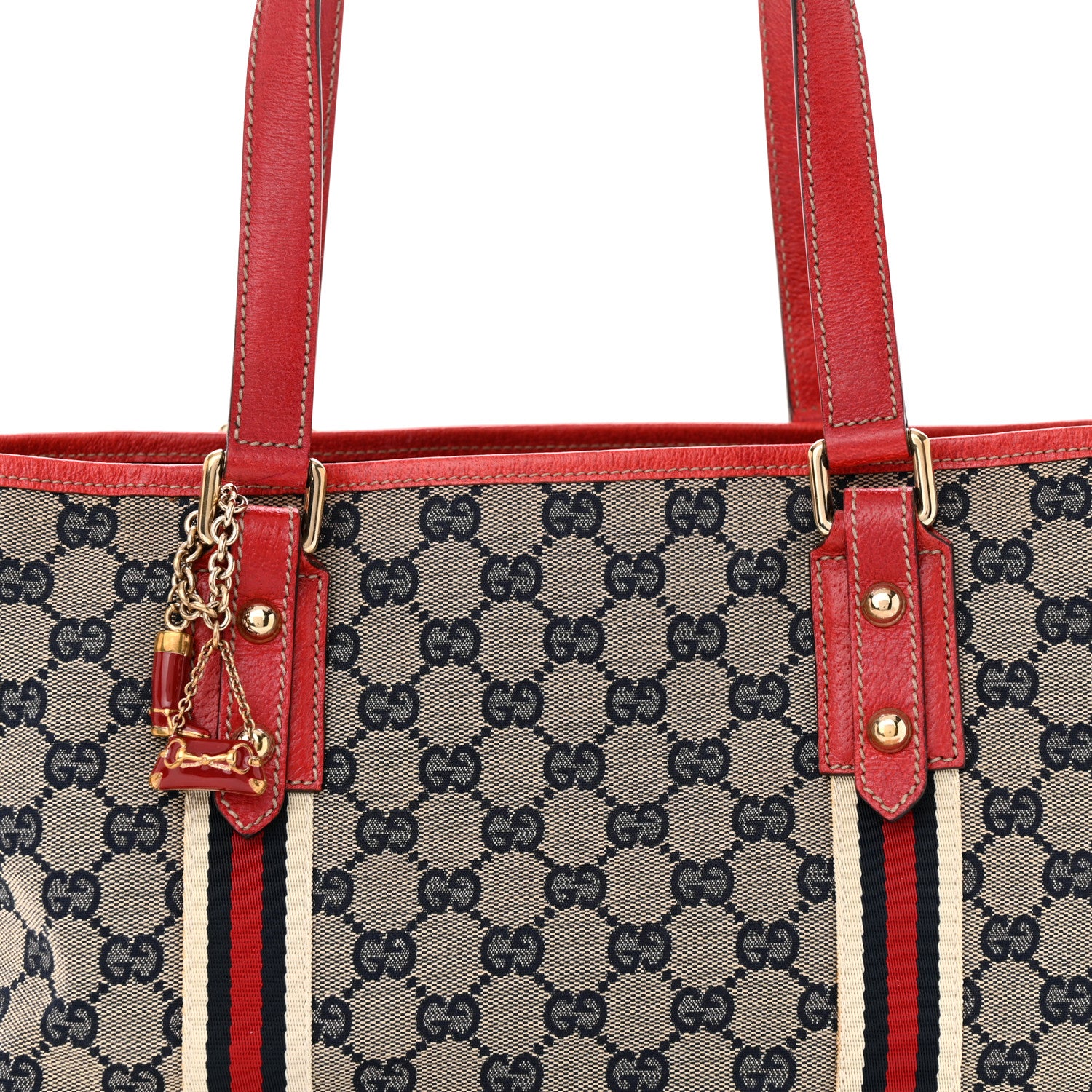 Gucci Monogram Medium Jolicoeur Tote Navy Red 8 of 12