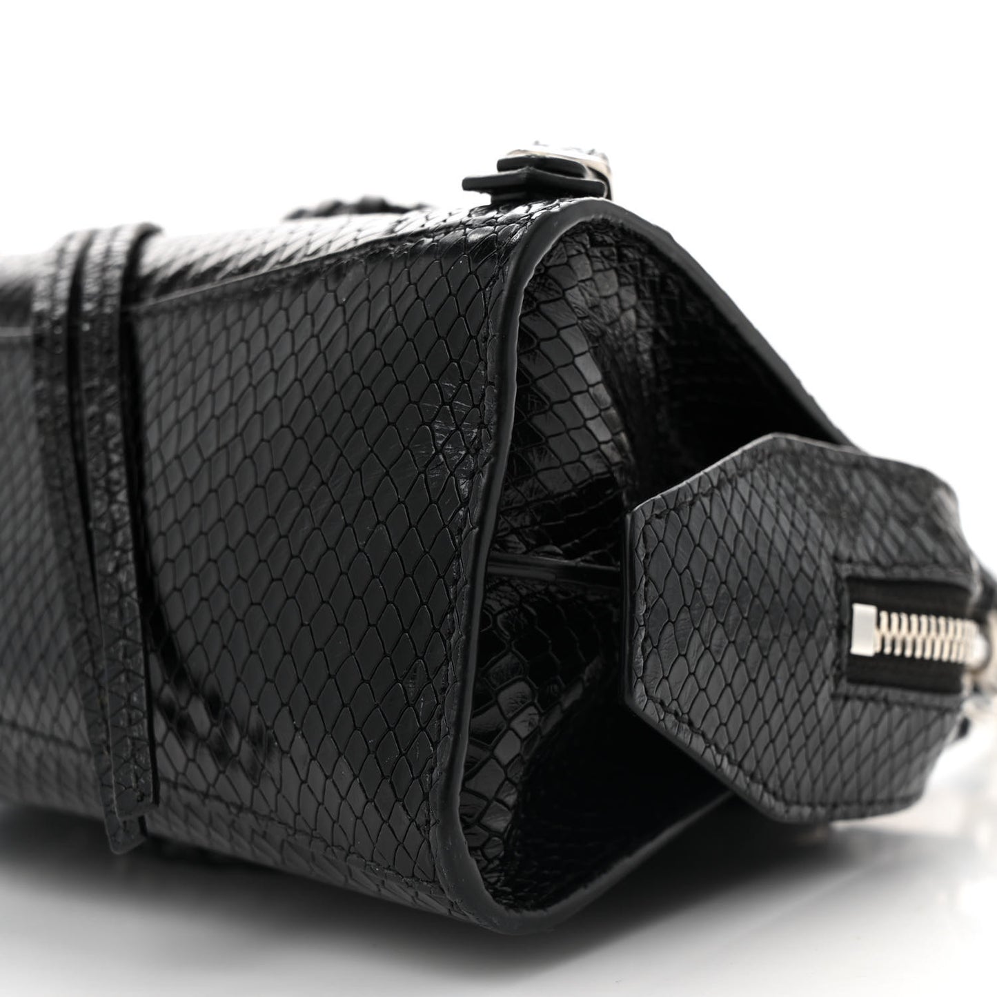 Grained Calfskin Snake Effect Silver Hardware Neo Classic Mini City Black