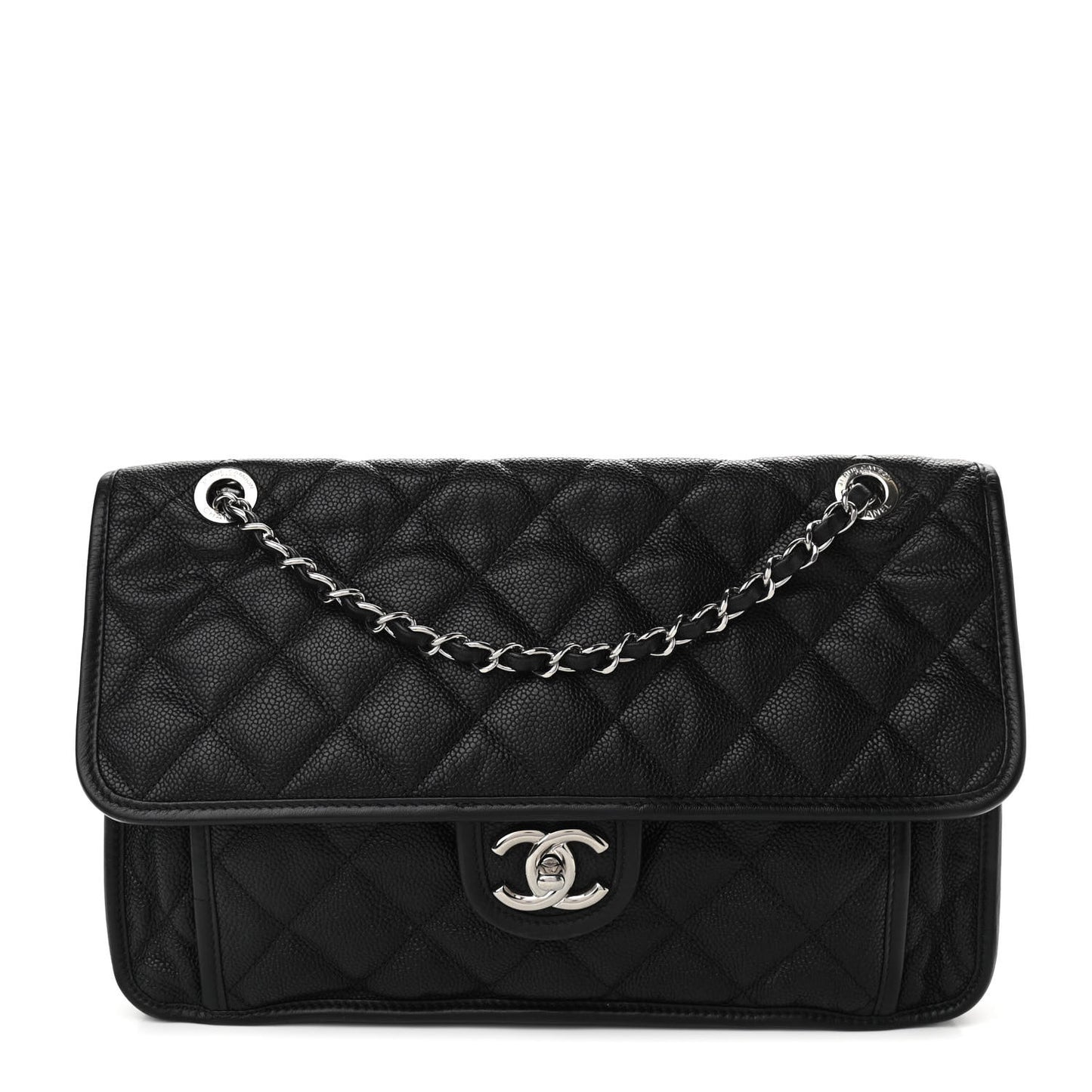 Caviar Quilted Large French Riviera Flap Black