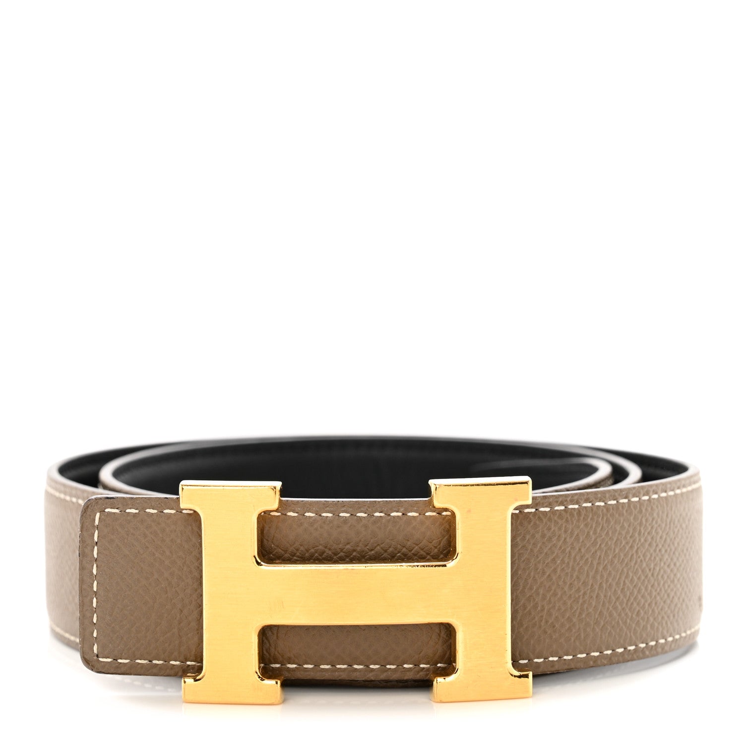 Hermes Constance Reversible Belt Swift Epsom Black Etoupe 75 Hermes Swift Epsom 13mm Maillon H Belt 75 30 Etoupe Black  main image 2