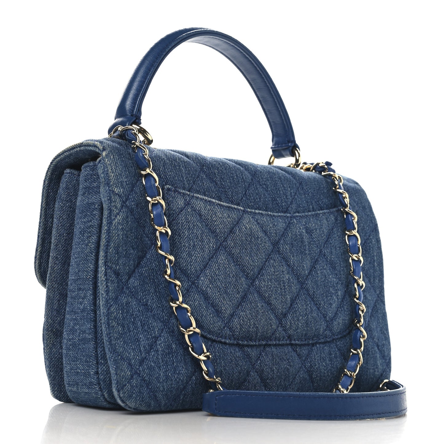 Denim Quilted Small Trendy CC Flap Dual Handle Bag Blue