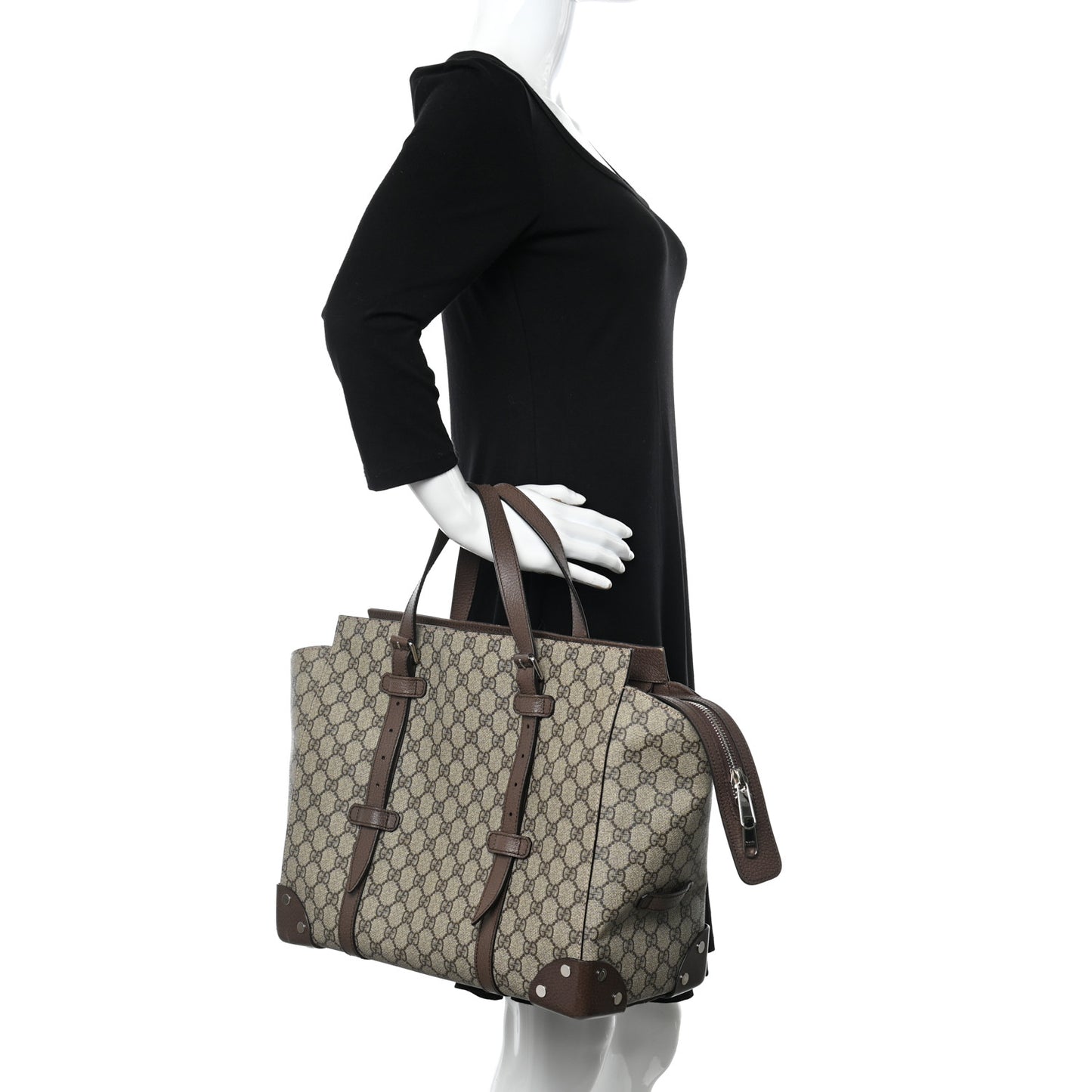 GG Supreme Monogram Textured Dollar Calfskin Medium Detail Tote Beige Ebony New Acero