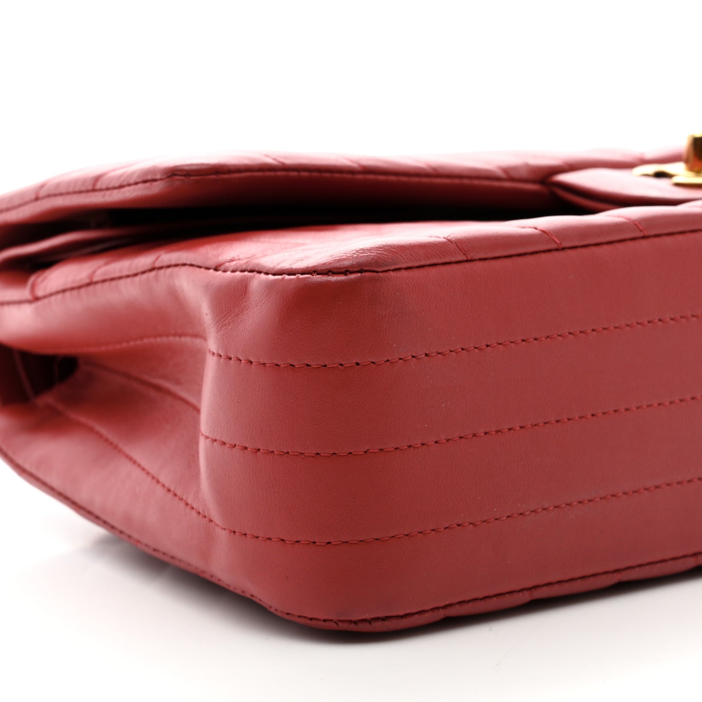 Lambskin Chevron Quilted Medium Double Flap Red