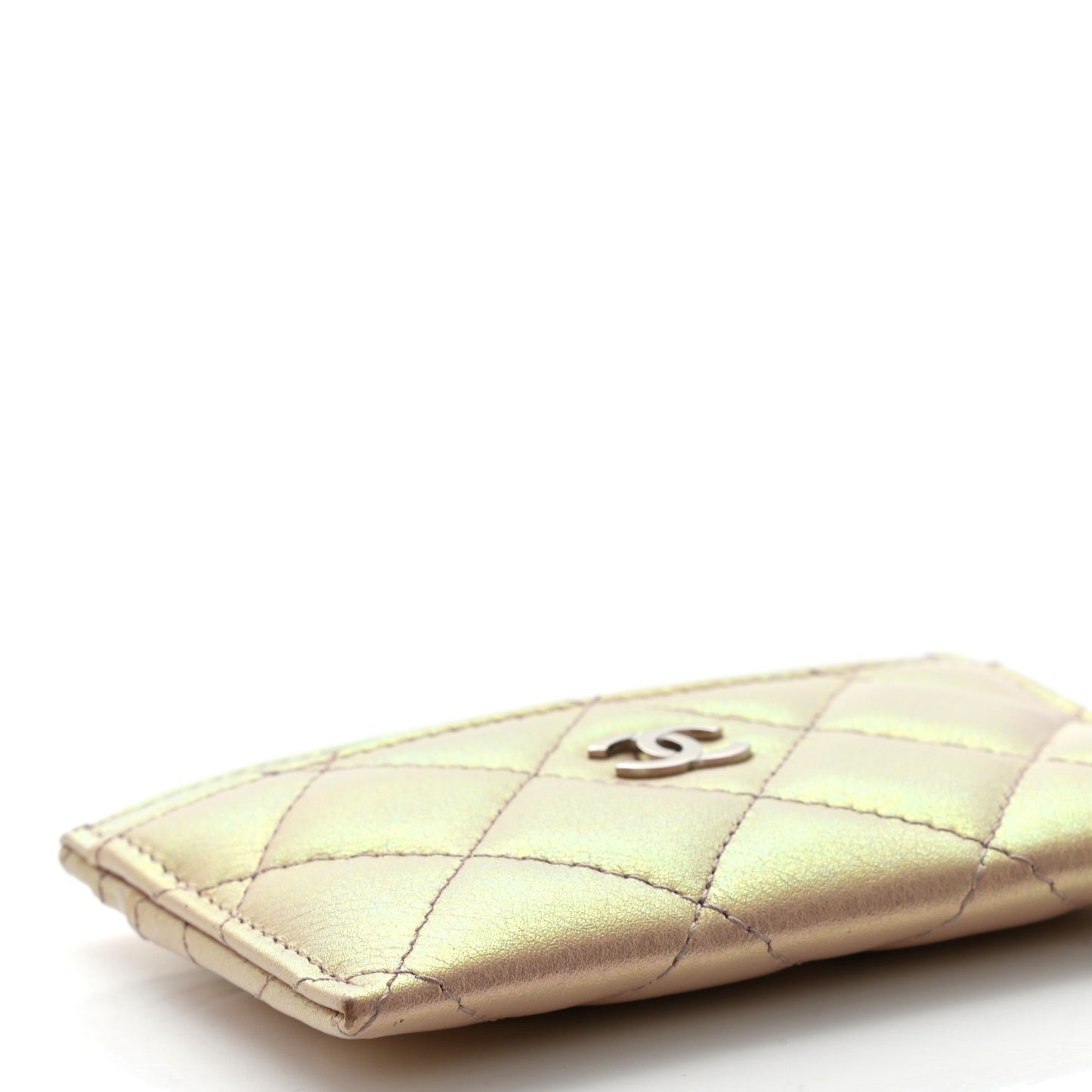 Iridescent Calfskin Quilted Card Holder Pink