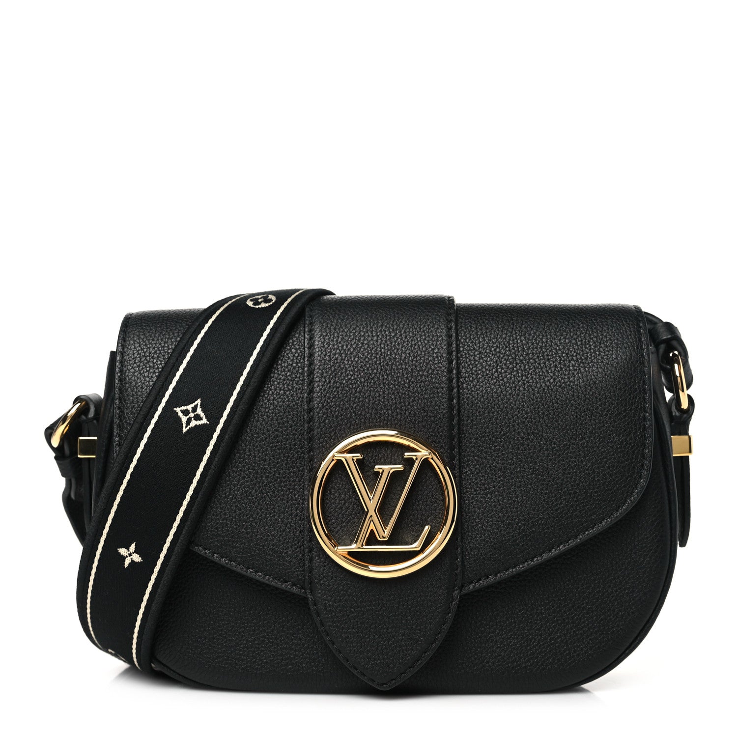 Louis Vuitton Grained Calfskin LV Pont 9 Soft MM Black 1643118