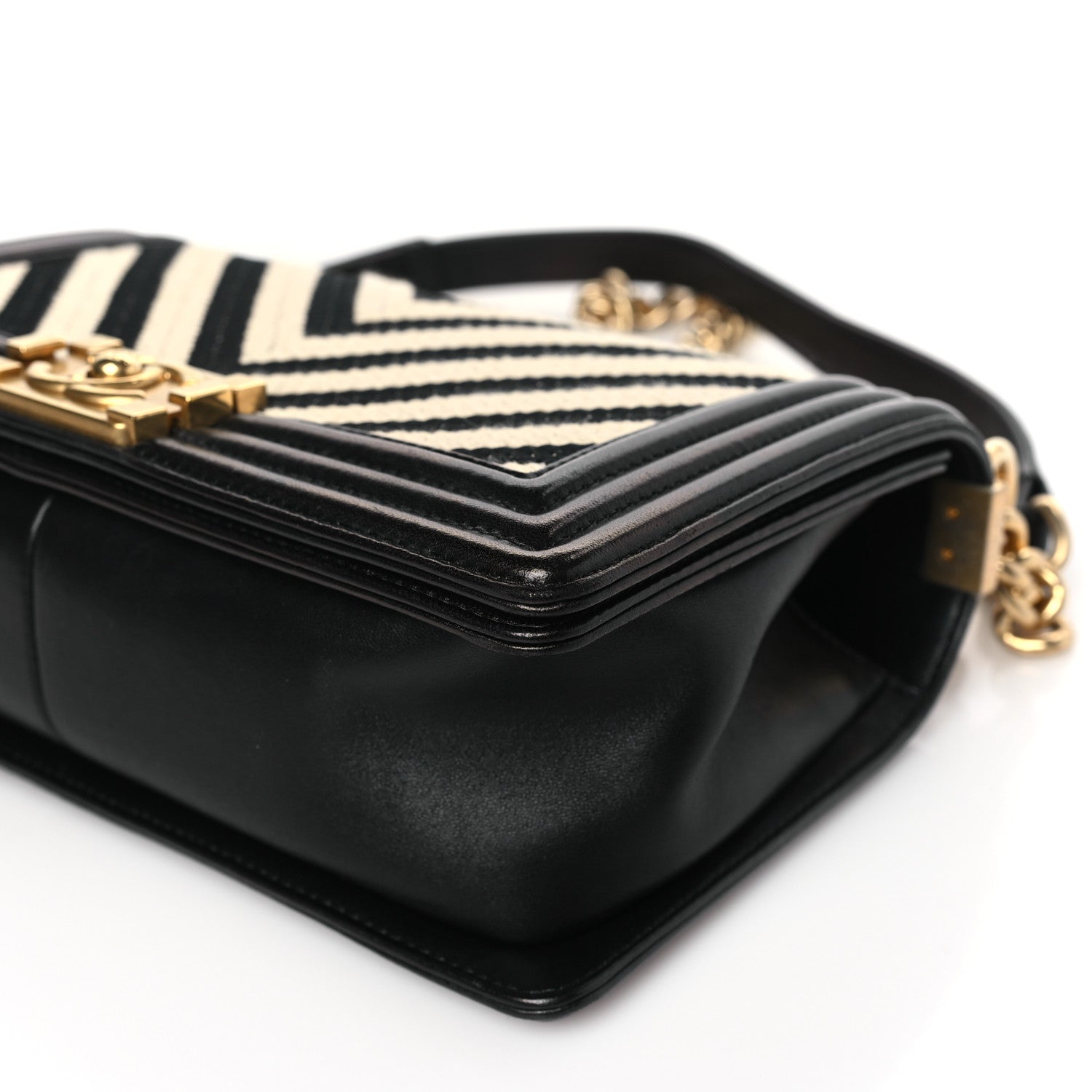 Chanel Fabric Chevron Braided Medium Boy Flap Black White 9 of 9