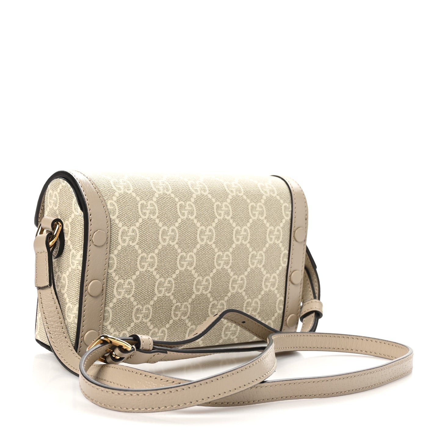 GG Supreme Monogram Textured Dollar Calfskin Mini Horsebit 1955 Shoulder Bag Beige Mystic White Oatmeal