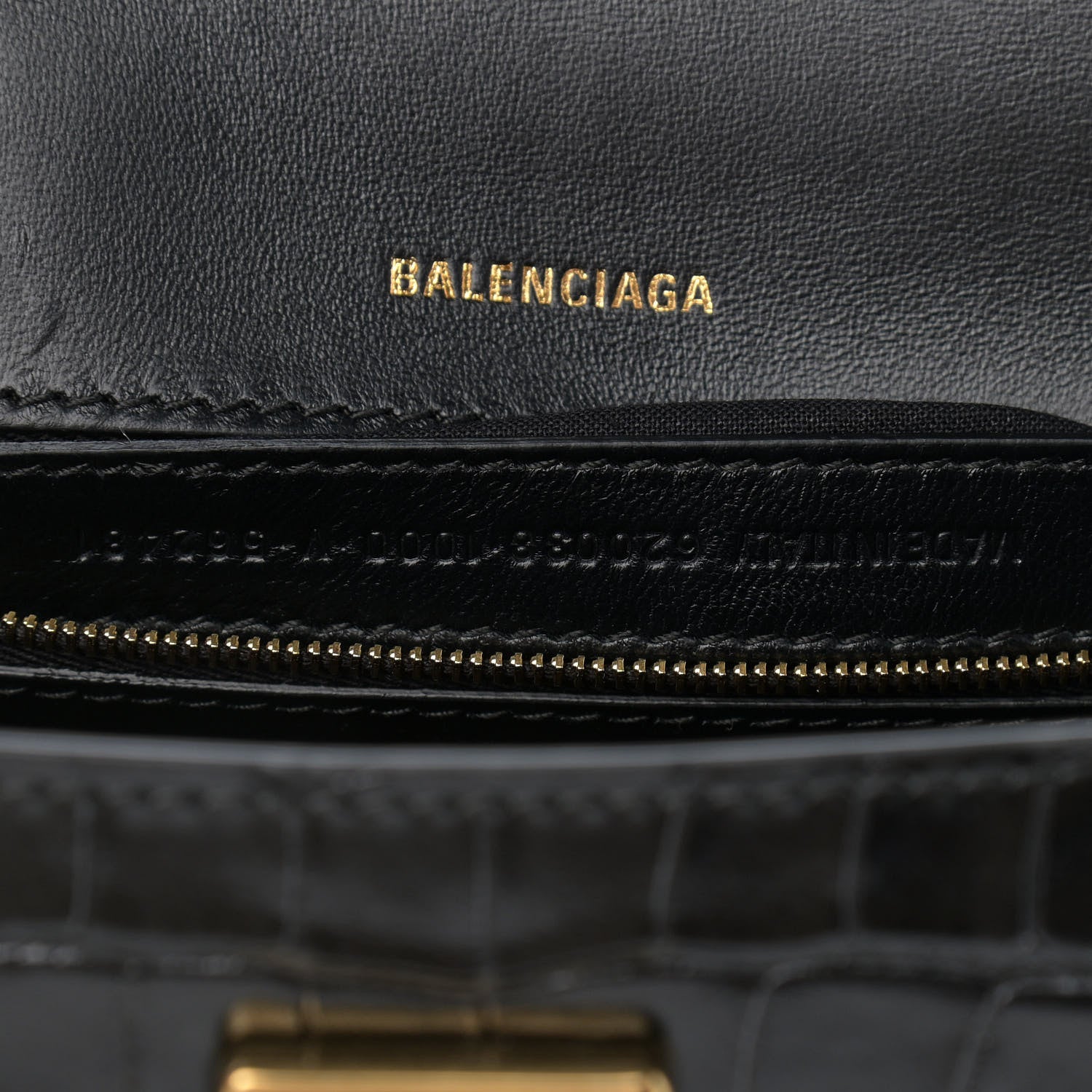 Balenciaga Shiny Calfskin Crocodile Embossed Medium Ghost Shoulder Bag Black 7 of 10