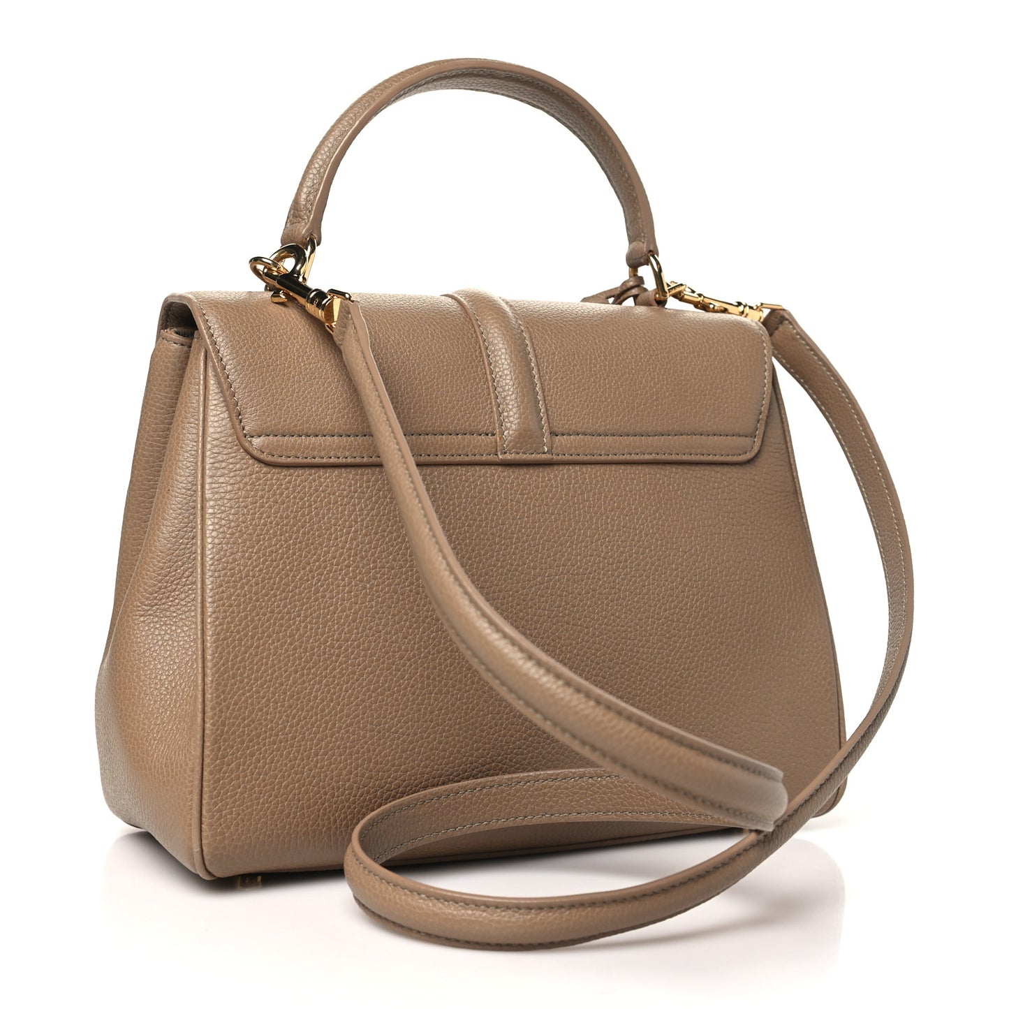 Grained Calfskin Small 16 Top Handle Bag Beige