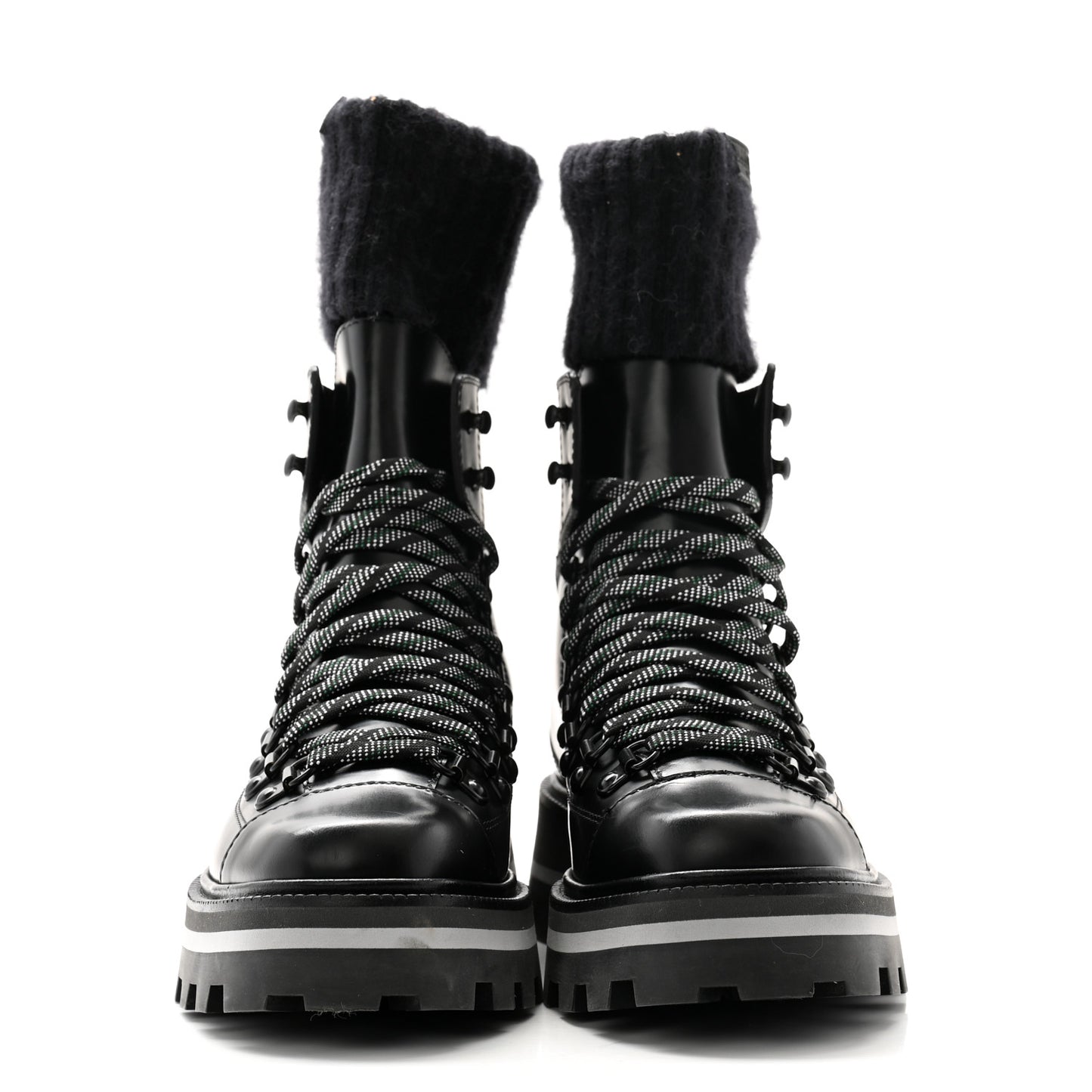 Calfskin Knit Wool Chike Ankle Boots 35 Black