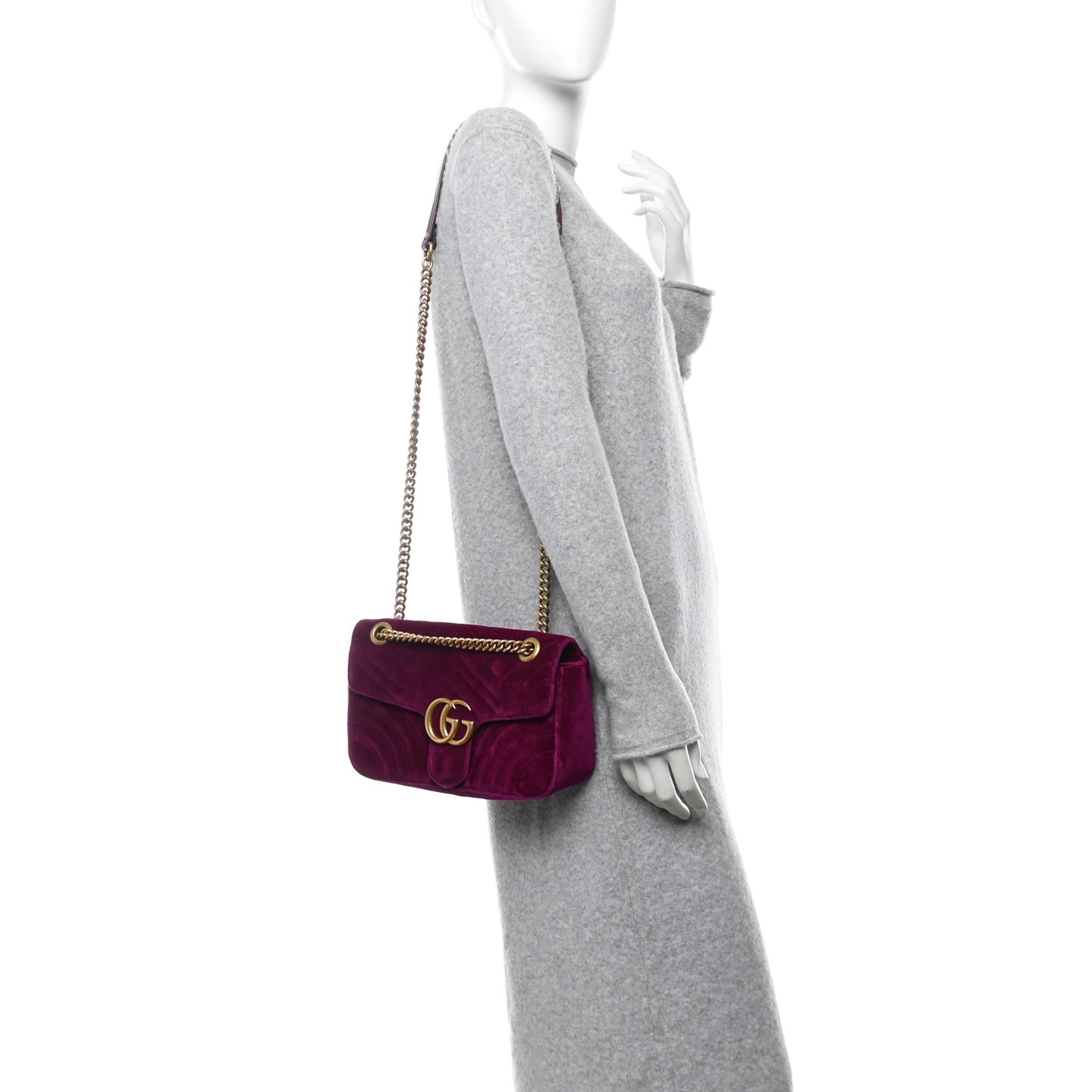 Velvet Matelasse Small GG Marmont Shoulder Bag Fuchsia Violet Cyclamen