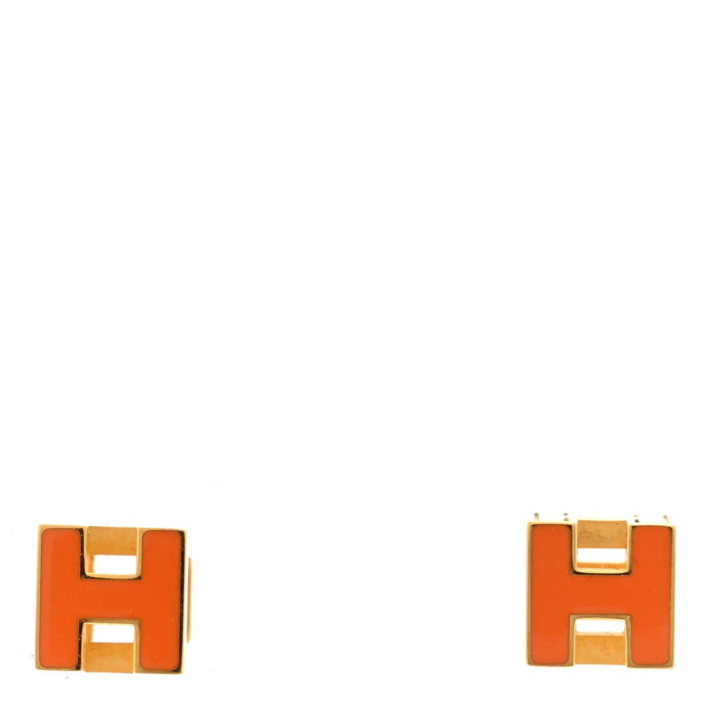 Gold Lacquered Cage d'H Earrings Orange