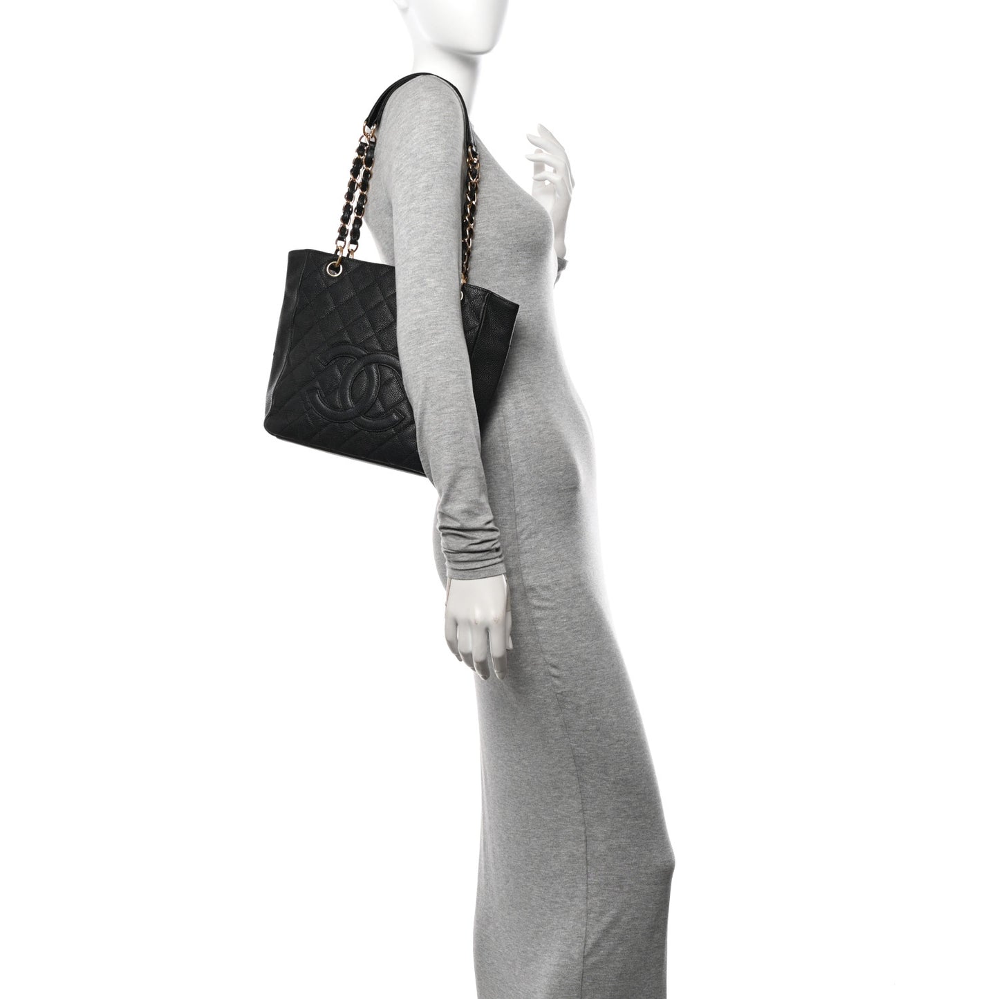 Caviar Quilted Petit Shopping Tote PST Black