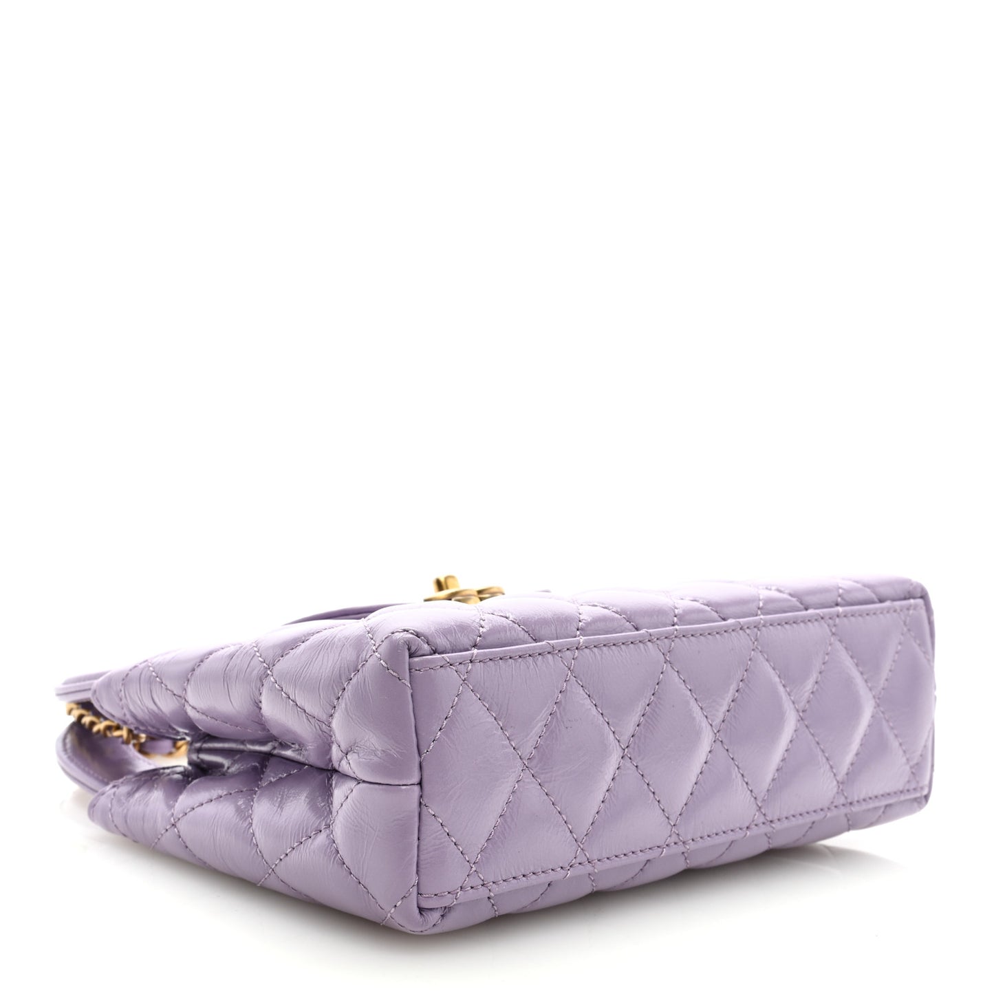 Shiny Aged Calfskin Quilted Nano Kelly Shopper Lilac