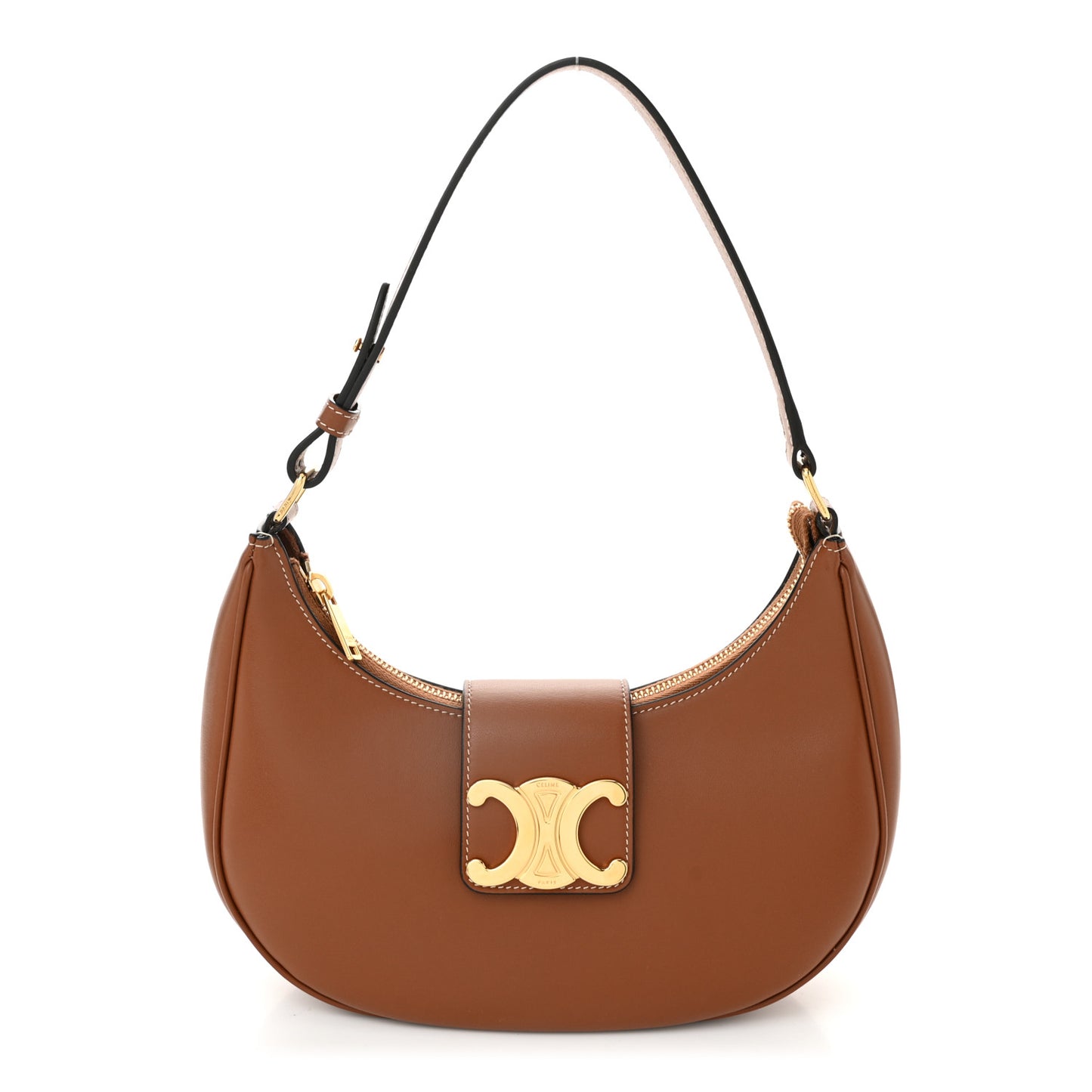 Smooth Calfskin Medium Strap Ava Triomphe Shoulder Bag Tan