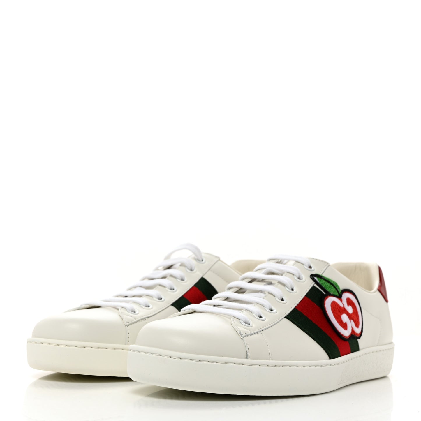 Calfskin Web Apple Embroidered Mens Ace Sneakers 8 White