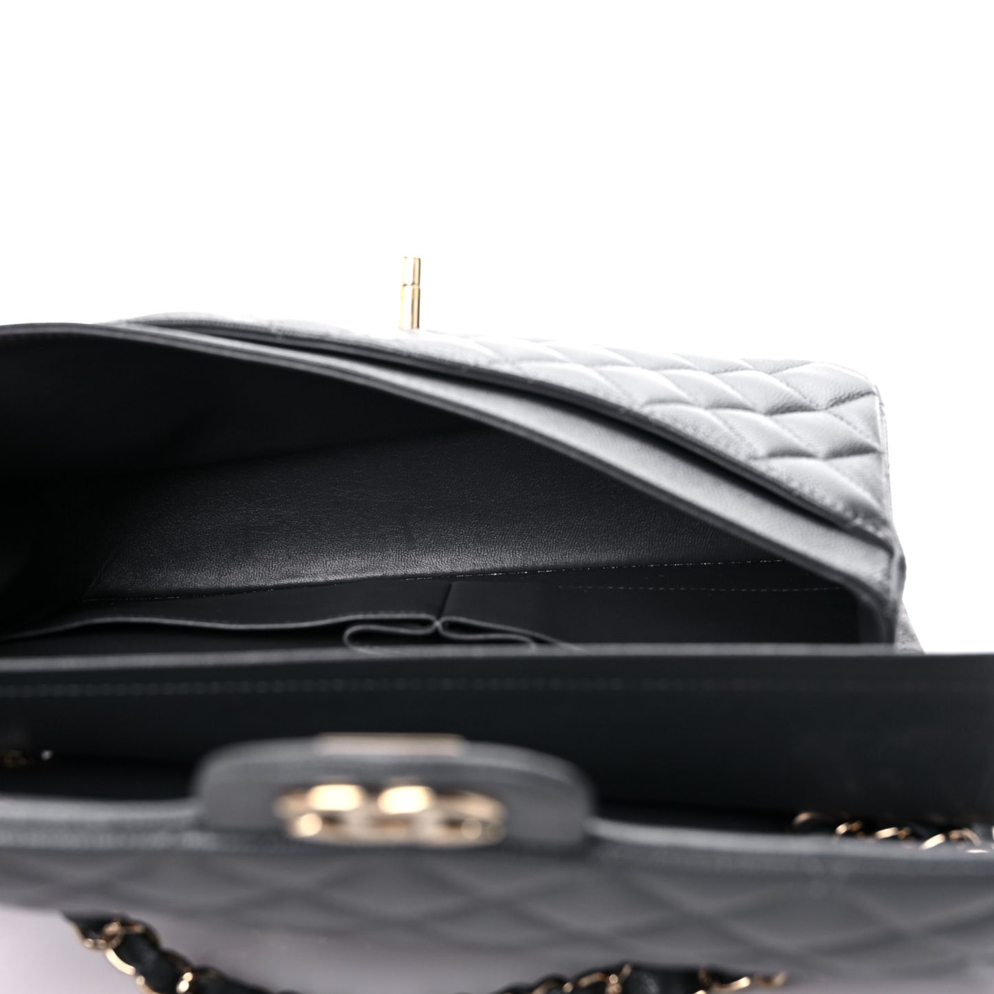 Caviar Quilted Medium Double Flap Dark Grey