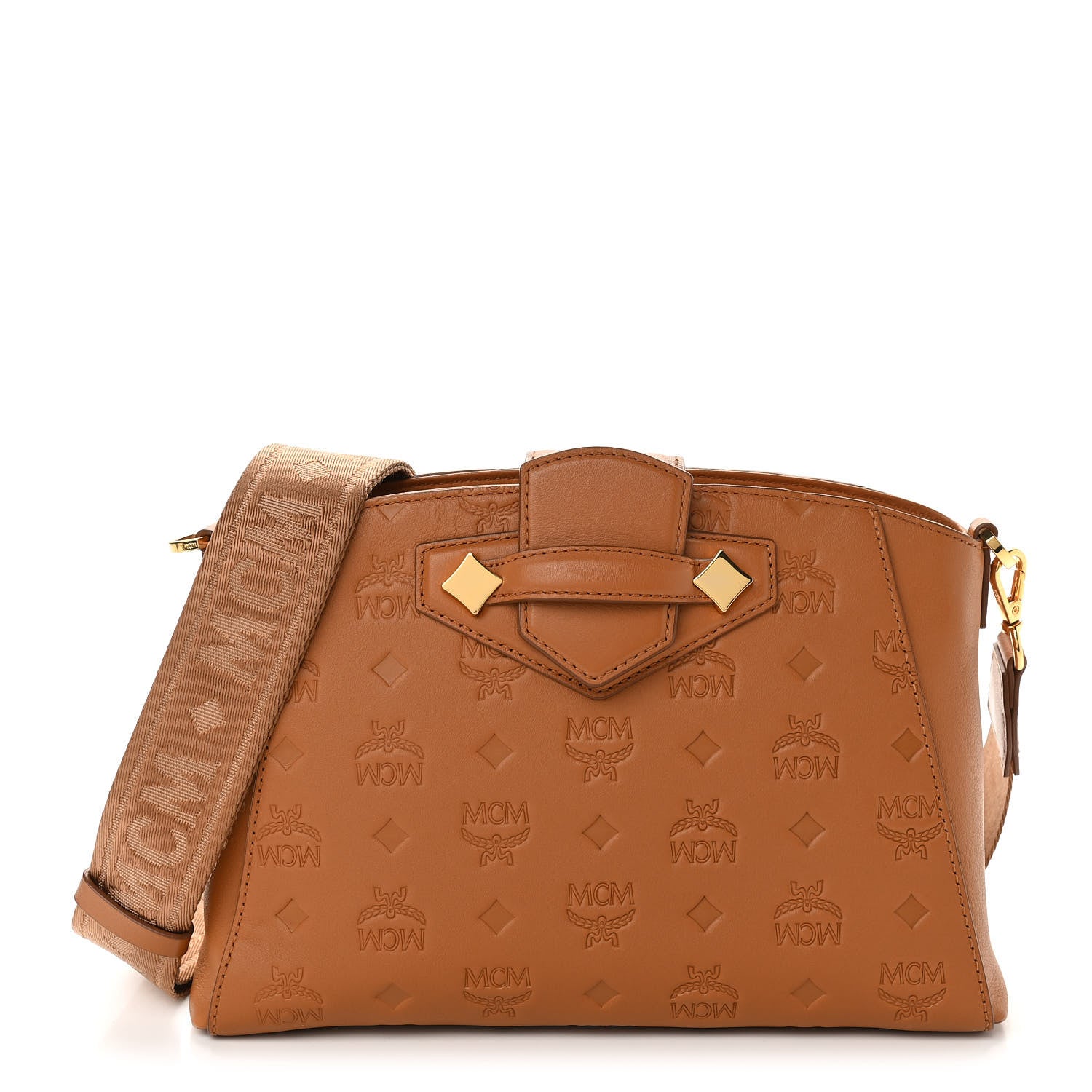MCM Calfskin Ottomar Essential Crossbody Bag Cognac 970793