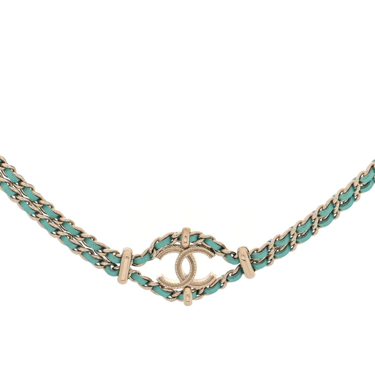 Metal Lambskin CC Chain Link Necklace Golden Light Green