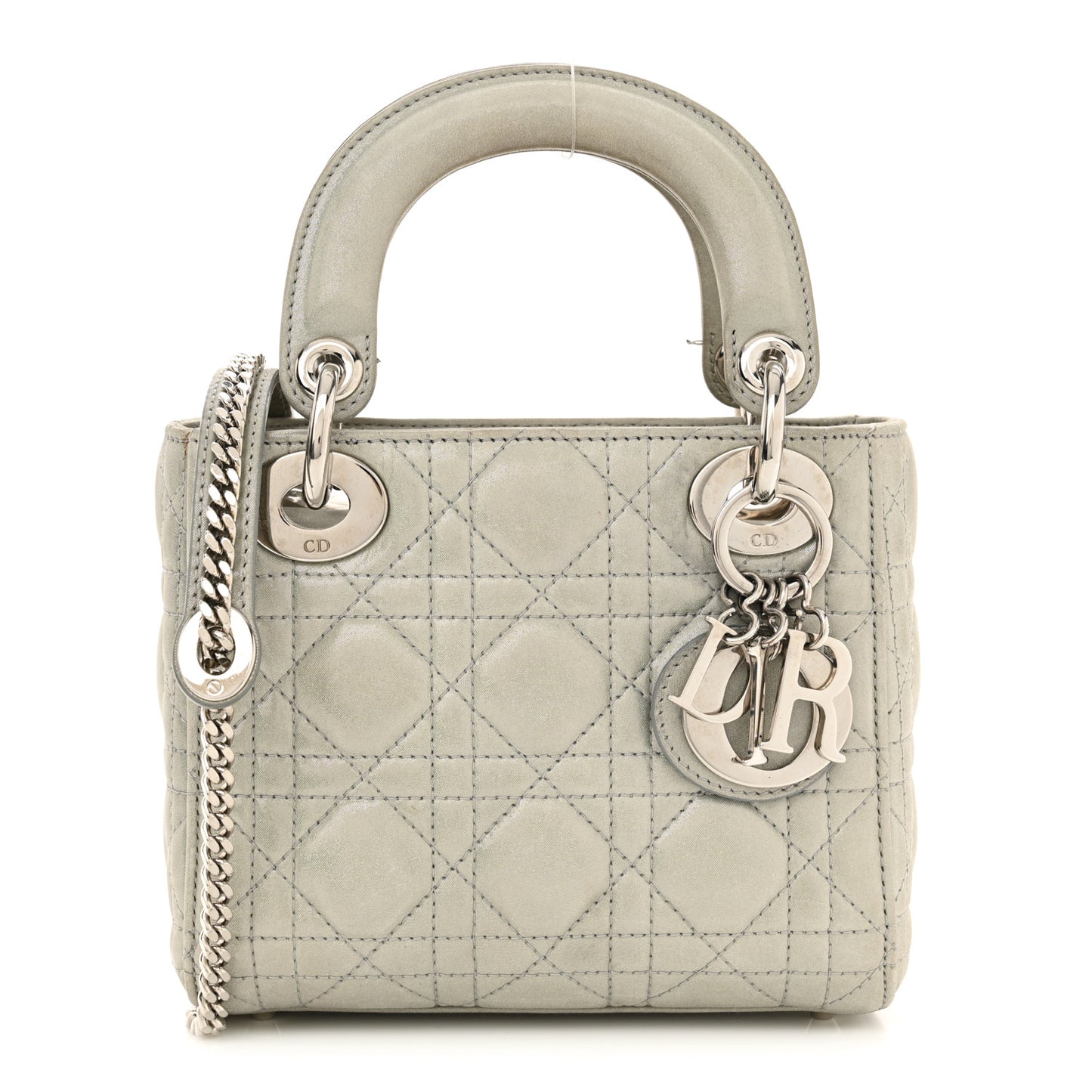Metallic Lambskin Cannage Mini Lady Dior Silver