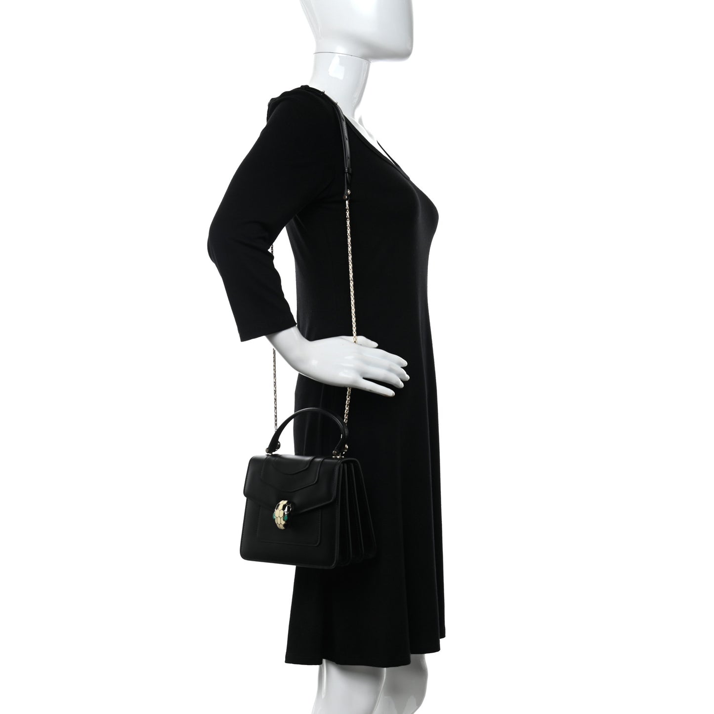 Calfskin Serpenti Forever Top Handle Black