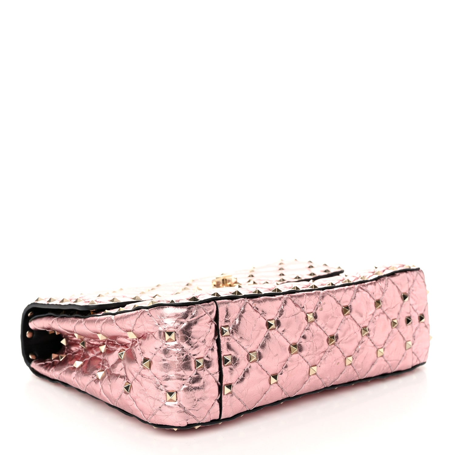 Valentino Garavani Metallic Wrinkled Lambskin Medium Rockstud Spike Shoulder Bag Lipstick 4 of 10