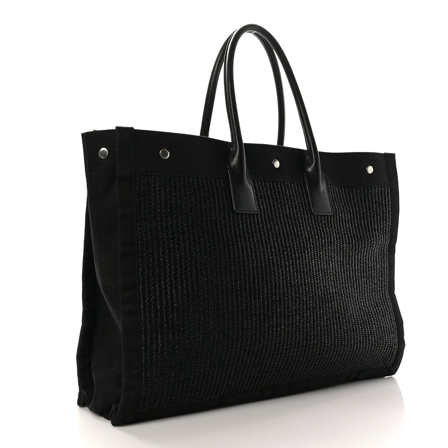 Raffia Linen Calfskin Rive Gauche Tote Black