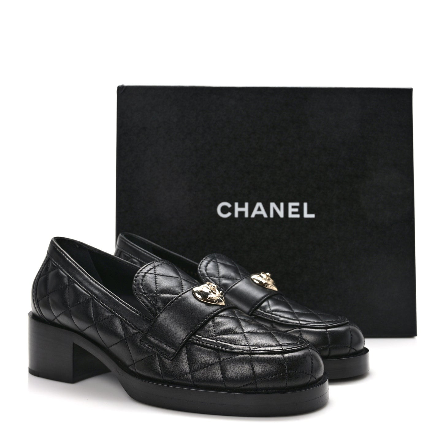 Lambskin Quilted CC Heart Loafers 38 Black