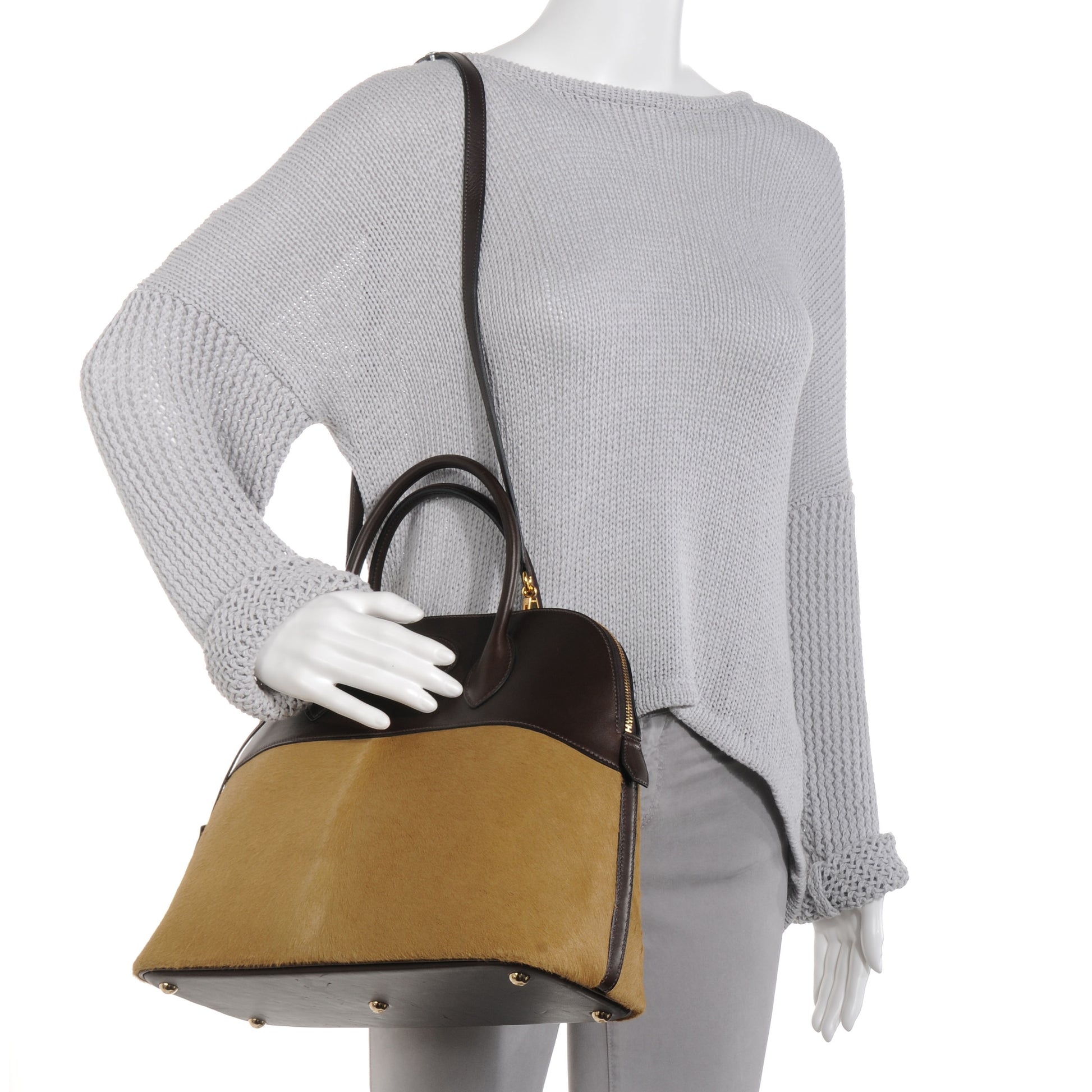 Hermes Pony Hair Bolide 35 Tabac Camel and Ebene 2 of 8