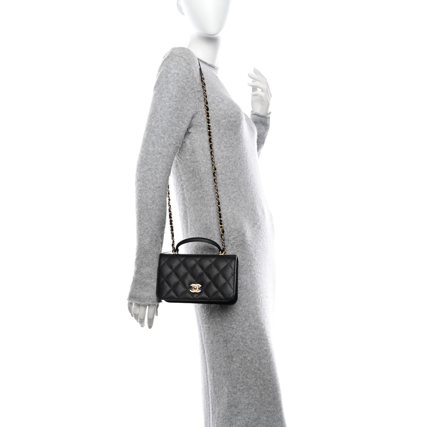 Caviar Quilted Mini Top Handle Flap Black