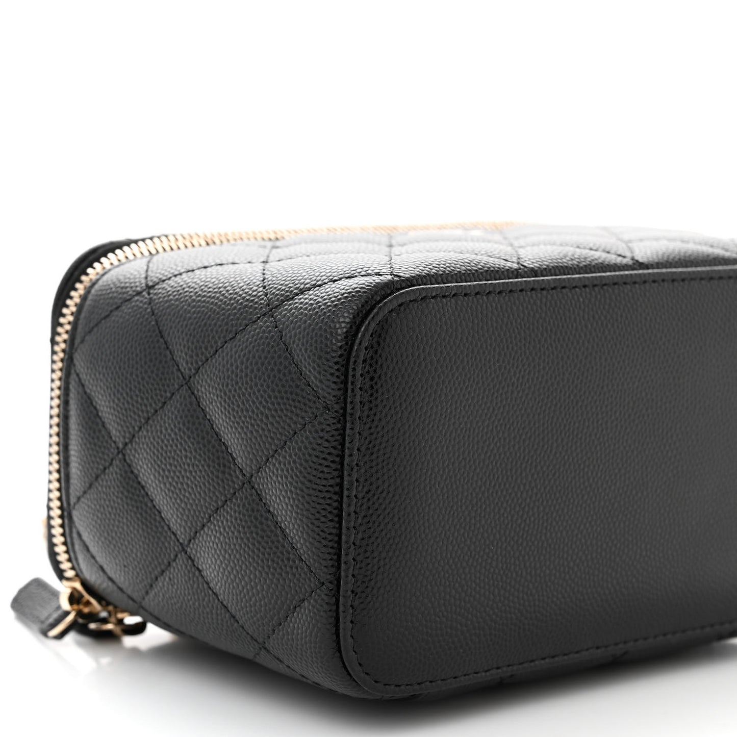 Caviar Quilted Small Vanity Case With Chain Black