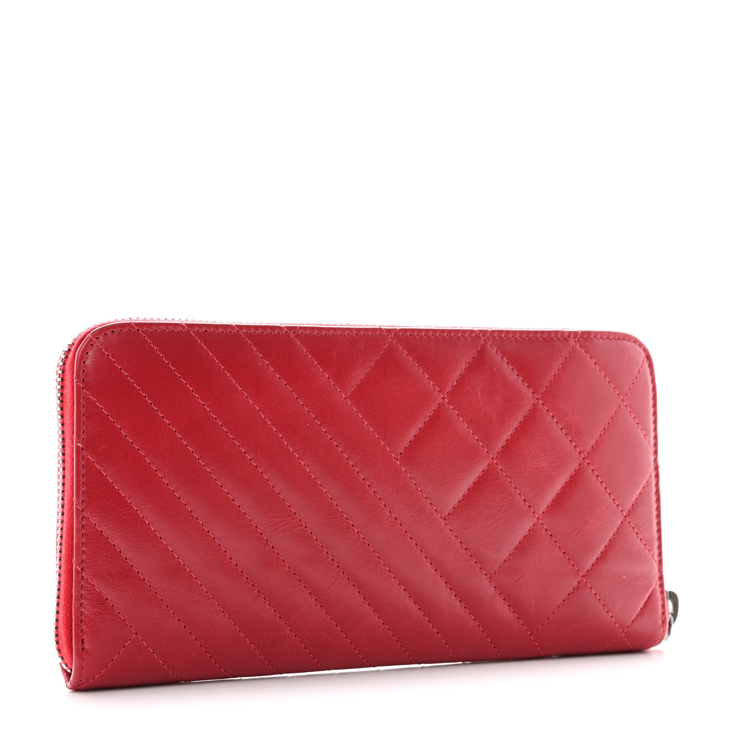Chanel Glazed Calfskin Quilted Small Coco Boy Zip Around Wallet Red 3 of 9