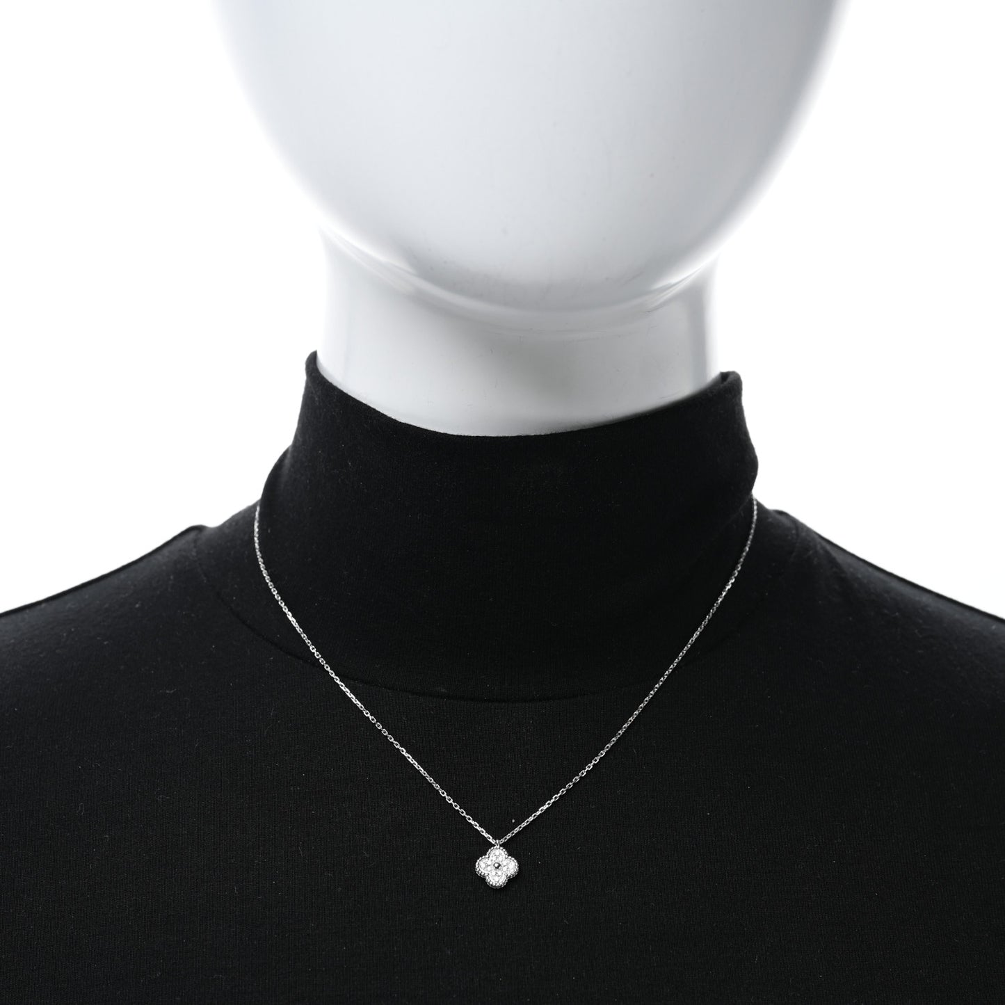18K White Gold Diamond Sweet Alhambra Pendant Necklace