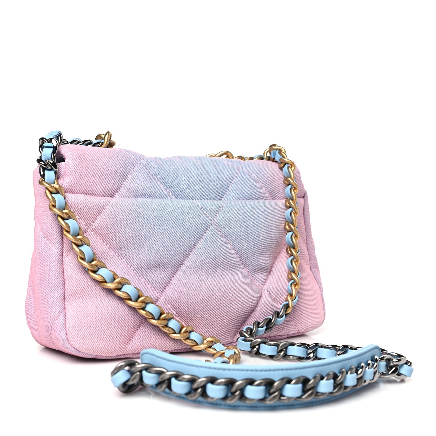 Denim Quilted Medium Chanel 19 Flap Blue Pink