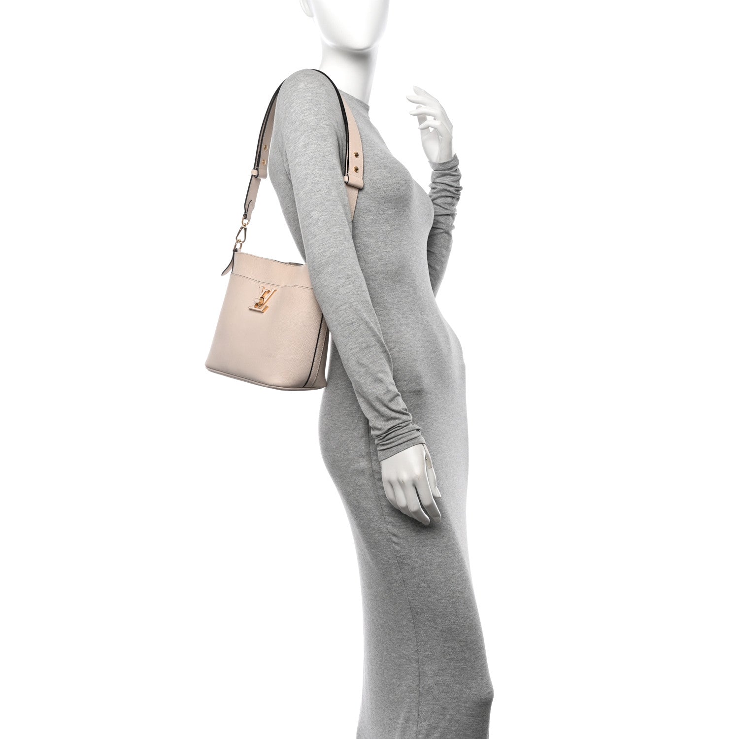 Louis Vuitton Grained Calfskin Lock and Walk Bucket Quartz 2 of 12