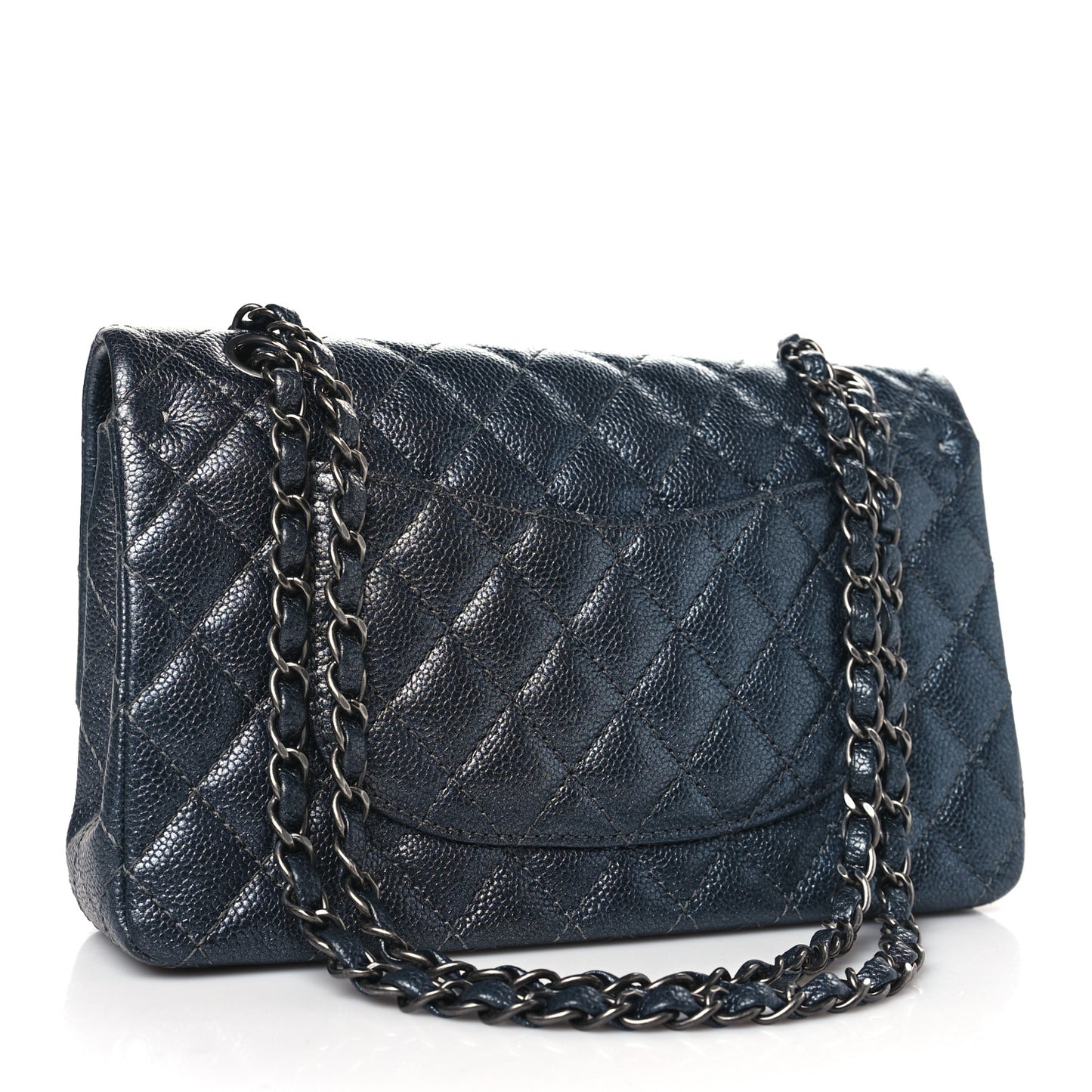 Pearly Caviar Quilted Medium Double Flap Grey