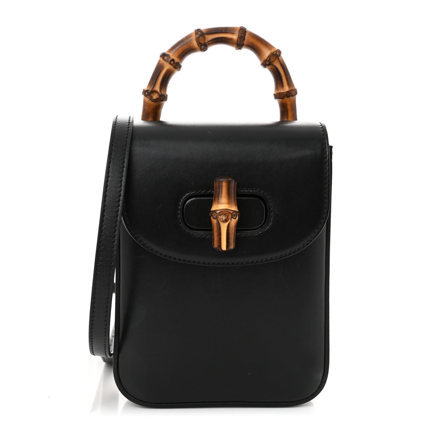Calfskin Mini Bamboo Top Handle 3 Way Shoulder Bag Black