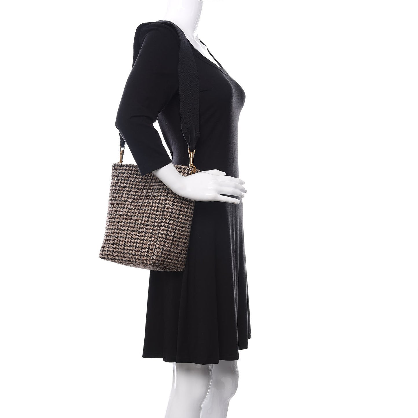 Tweed Small Sangle Bucket Bag Beige