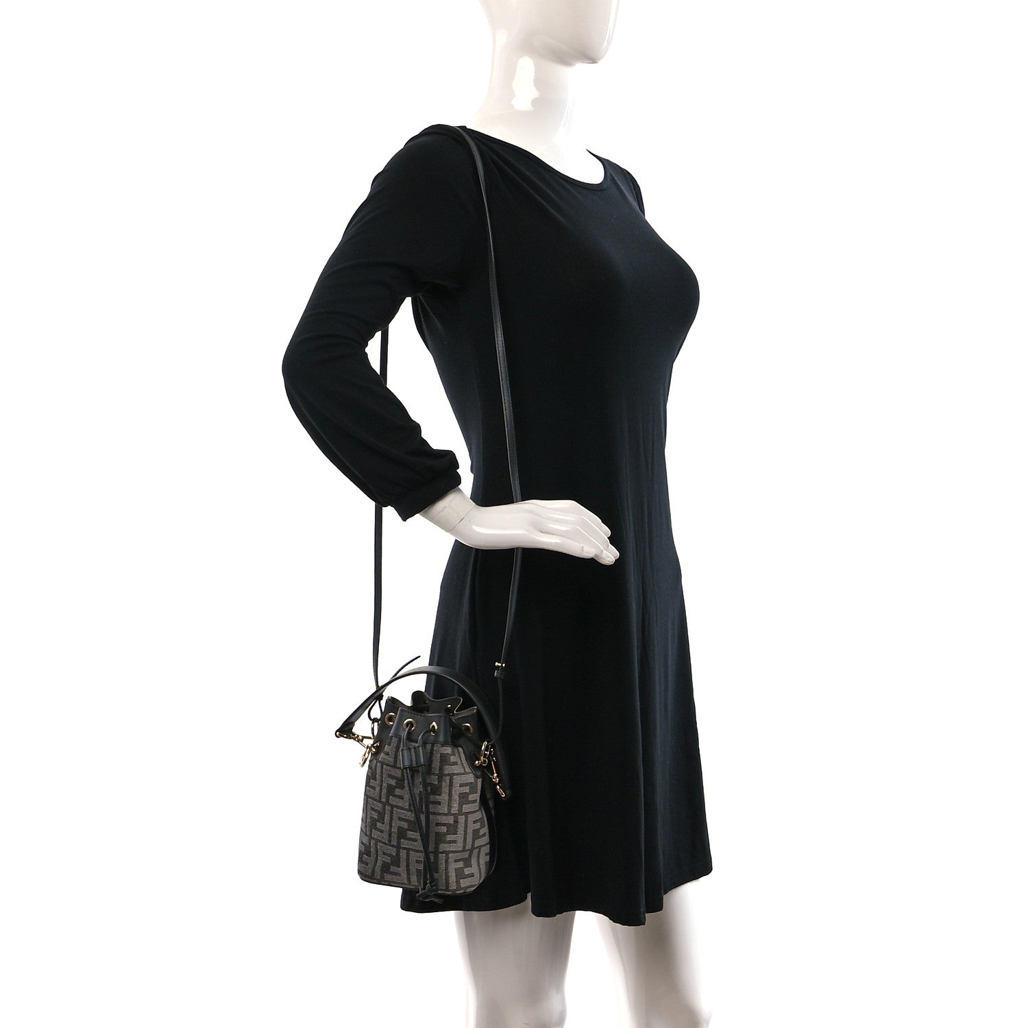 Fendi Chenille Vitello King FF Mini Mon Tresor Bucket Bag Antracite Asfalto 2 of 8