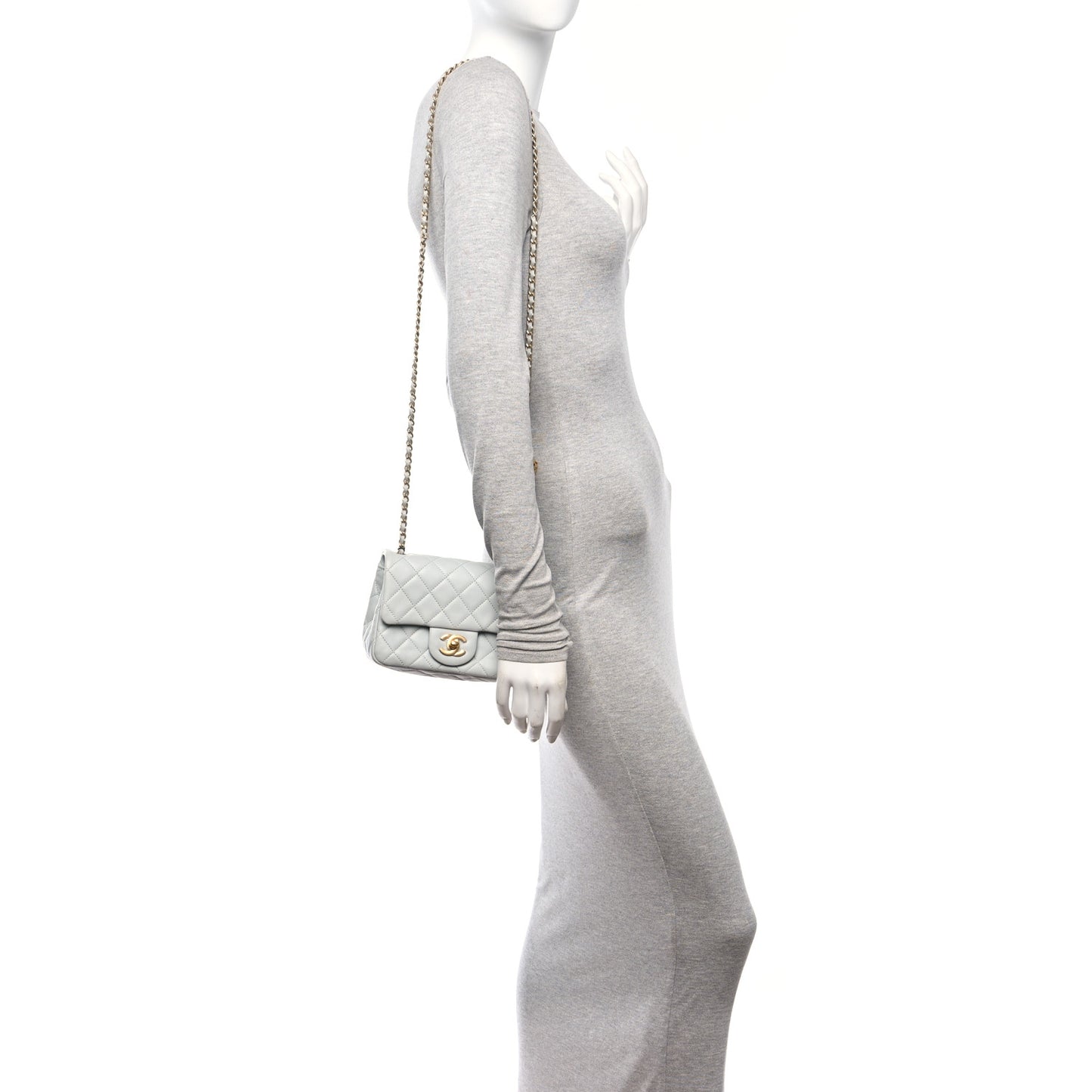 Lambskin Quilted Mini Pearl Crush Flap Light Grey