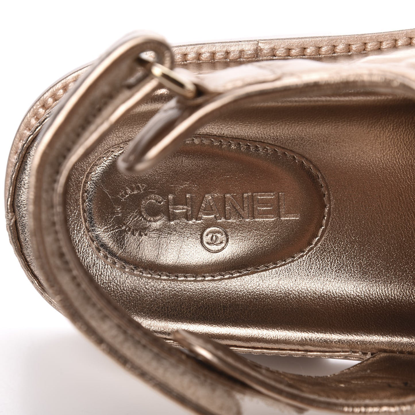 Iridescent Lambskin Quilted Velcro Dad Sandals 38 Light Bronze