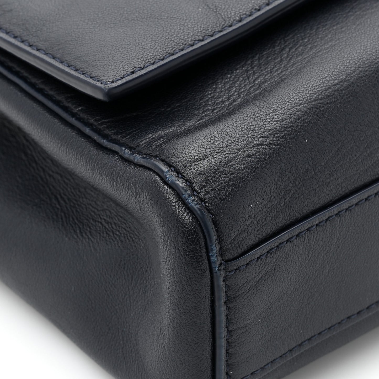 SAINT LAURENT Smooth Calfskin Suede Medium Reversible Monogram Kate Satchel Navy