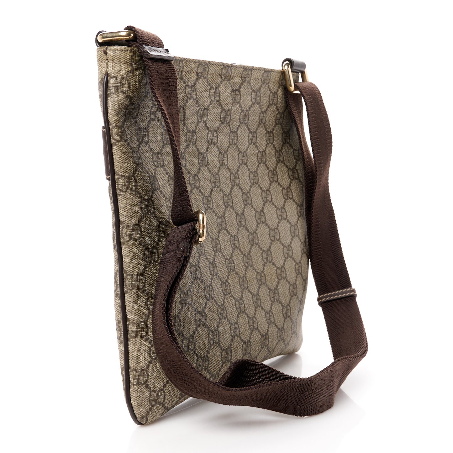 GG Supreme Monogram Selleria Calfskin Small Flat Side Zip Messenger Bag Beige Ebony Cocoa Dark Chocolate