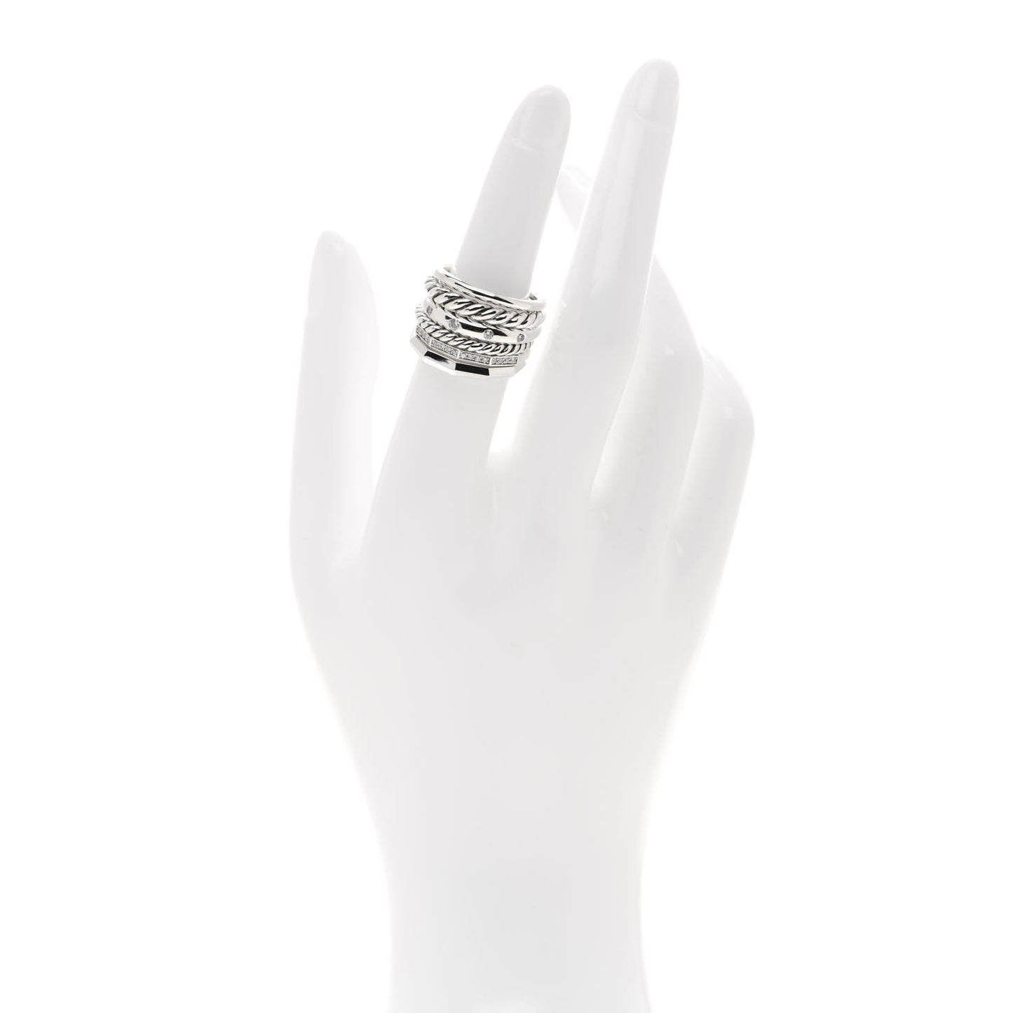 Sterling Silver Diamond 16mm Stax Wide Stacked Ring 52 6