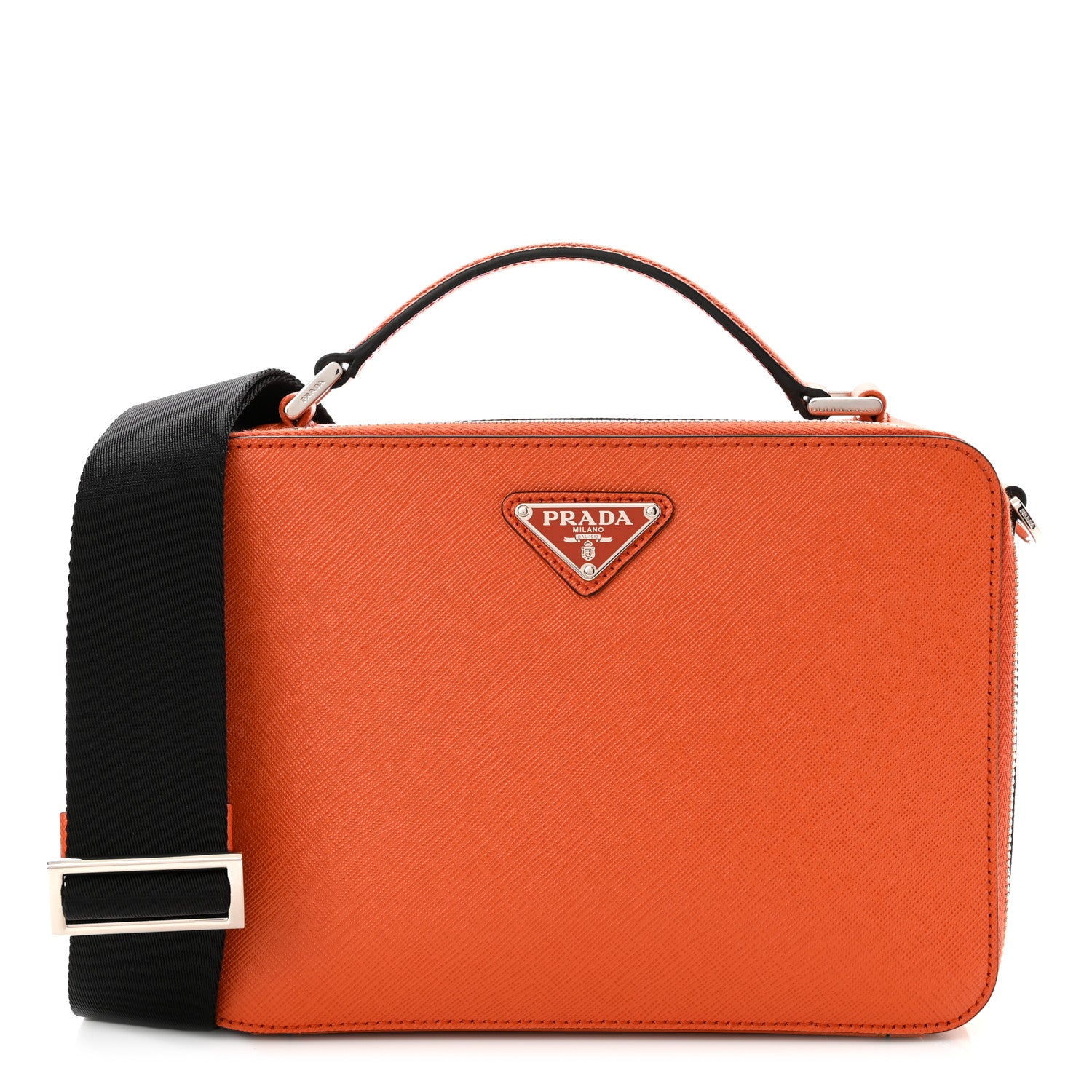 Prada Saffiano Travel Medium Brique Crossbody Bag Papaya 1 of 10