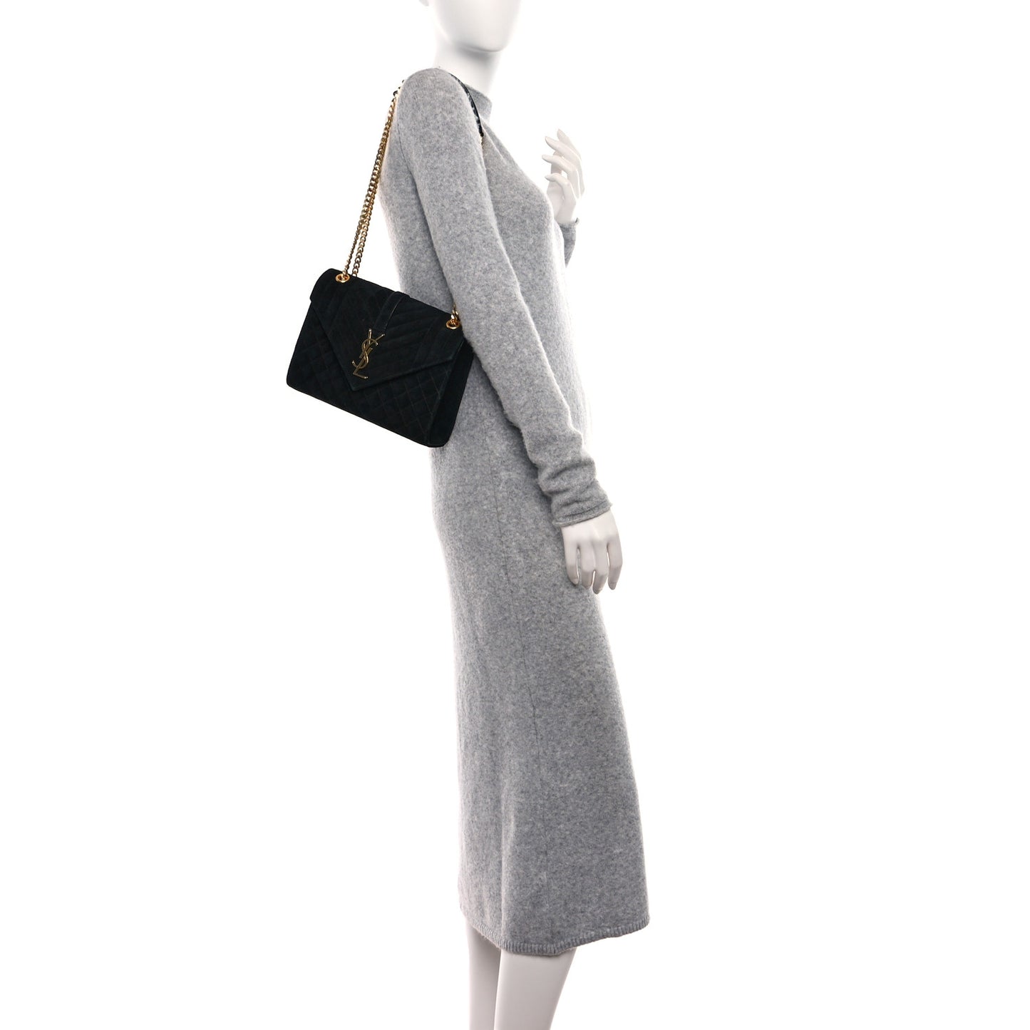Suede Mixed Matelasse Triquilt Medium Monogram Satchel Black